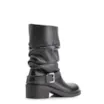Bota Preta Cano Médio Salto Médio Couro Slouch Fivela - imagem 4