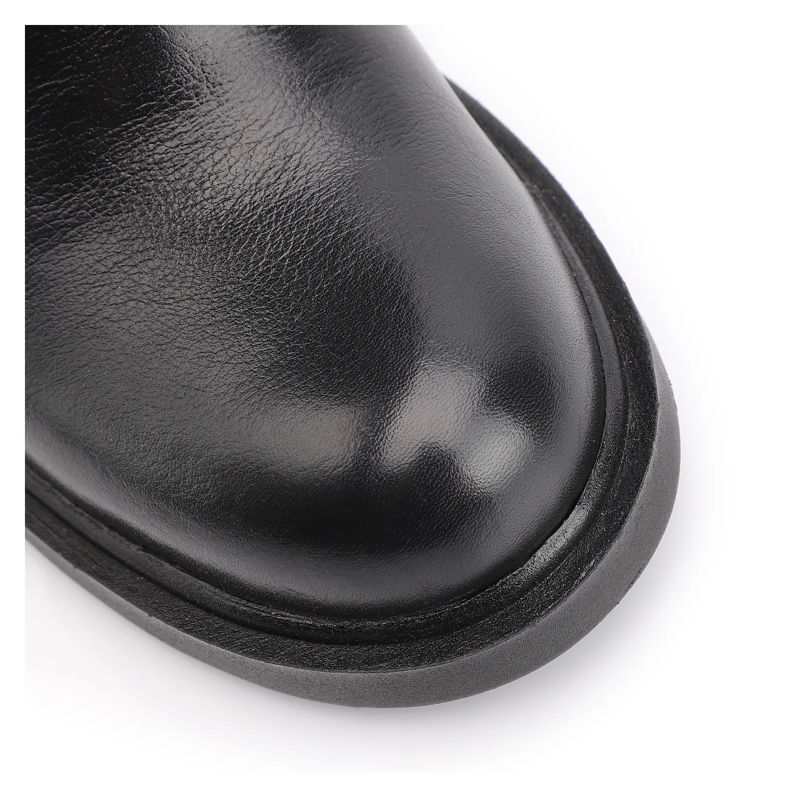 Bota Preta Cano Médio Salto Médio Couro Slouch Fivela