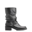 Bota Preta Cano Médio Salto Médio Couro Slouch Fivela - imagem 3