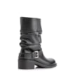 Bota Preta Cano Médio Salto Médio Couro Slouch Fivela - imagem 4