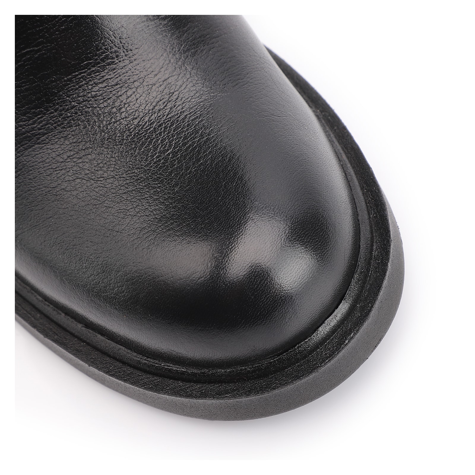 Bota Preta Cano Médio Salto Médio Couro Slouch Fivela