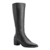 Bota Preto Cano Alto Salto Baixo Couro Bico Redondo