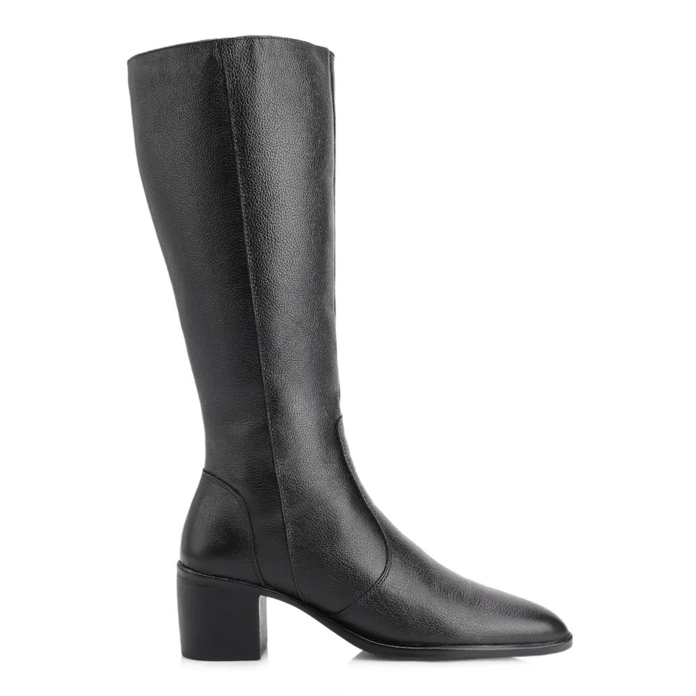 Bota Preto Cano Alto Salto Baixo Couro Bico Redondo - imagem 3