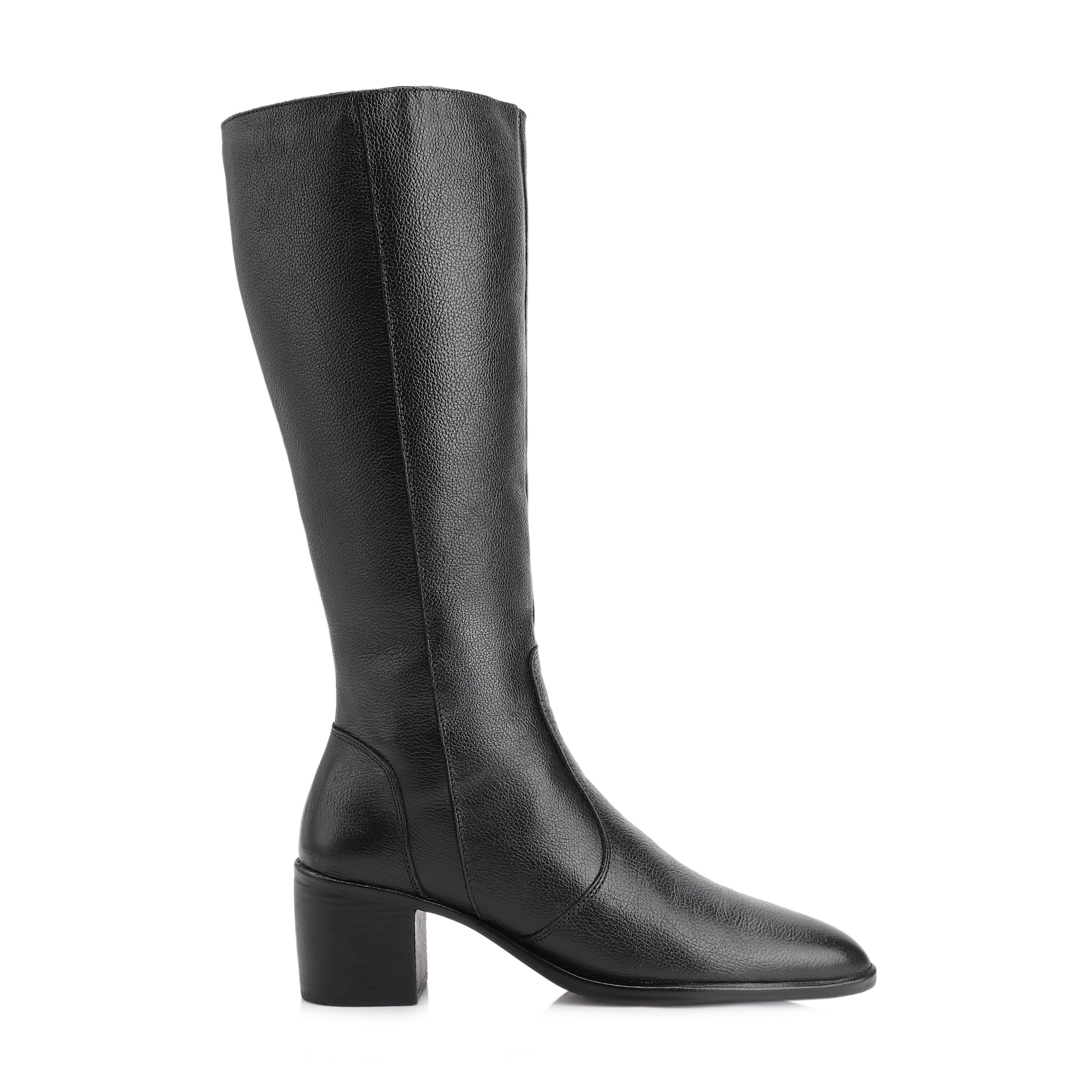 Bota Preto Cano Alto Salto Baixo Couro Bico Redondo