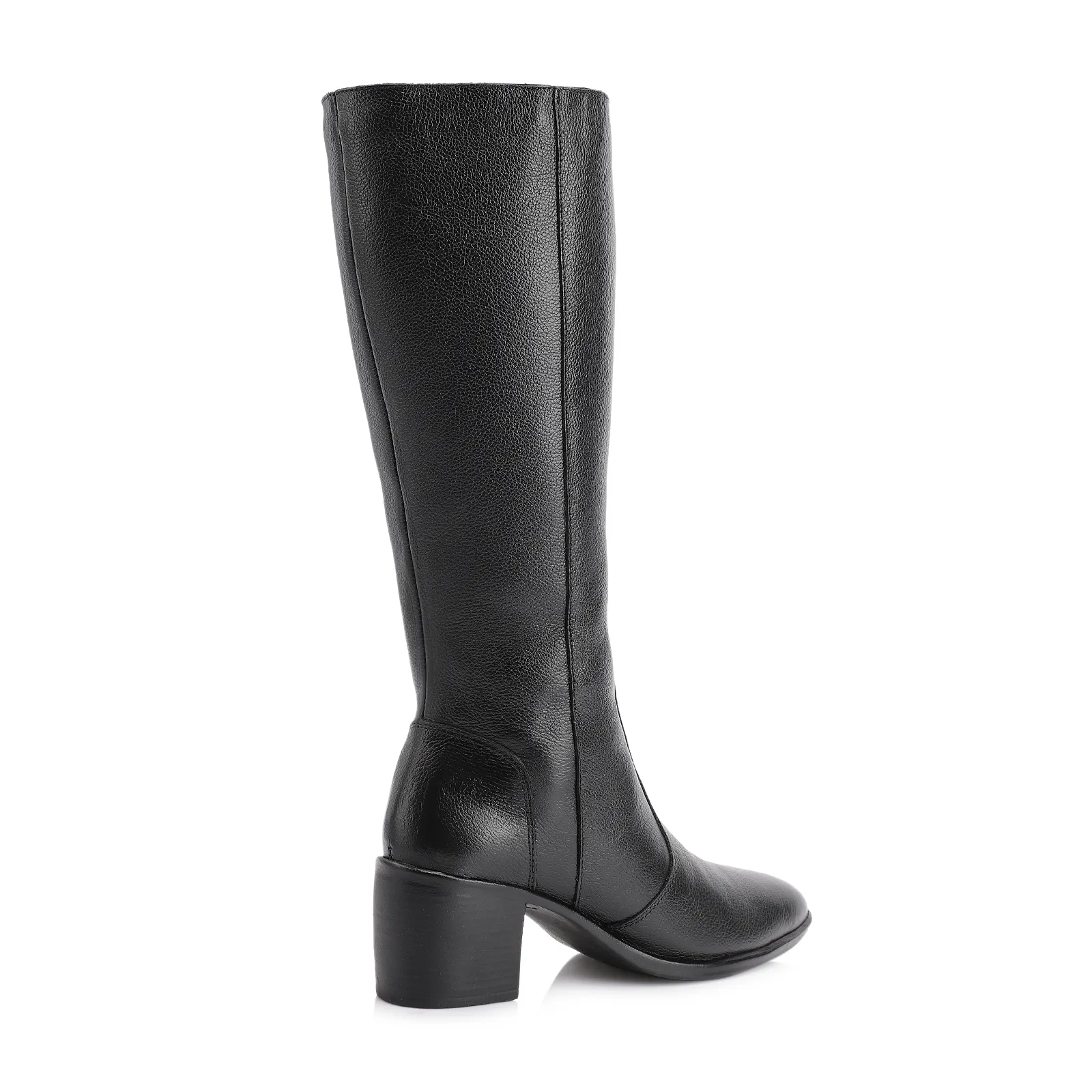 Bota Preto Cano Alto Salto Baixo Couro Bico Redondo