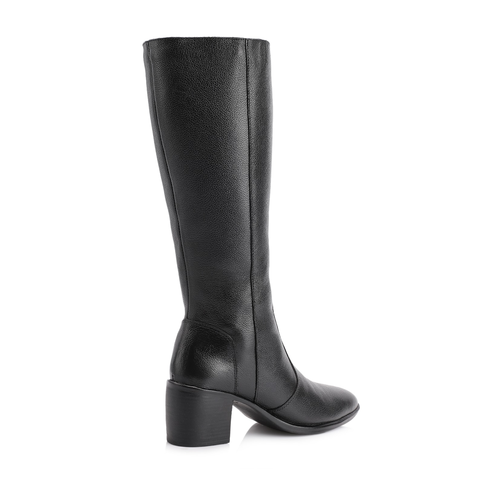 Bota Preto Cano Alto Salto Baixo Couro Bico Redondo