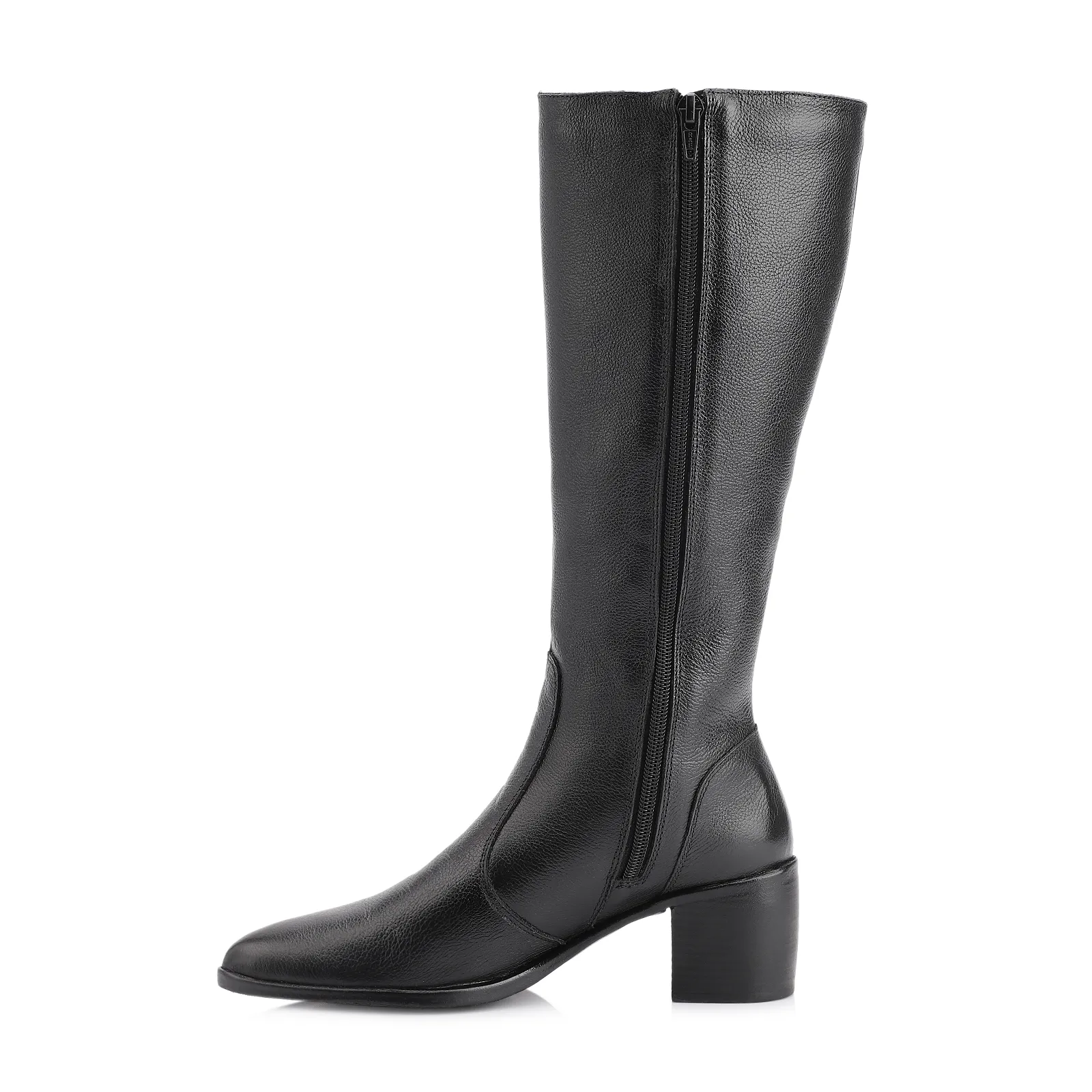 Bota Preto Cano Alto Salto Baixo Couro Bico Redondo