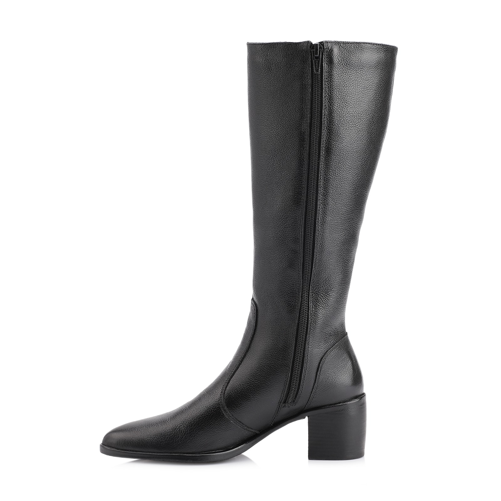 Bota Preto Cano Alto Salto Baixo Couro Bico Redondo