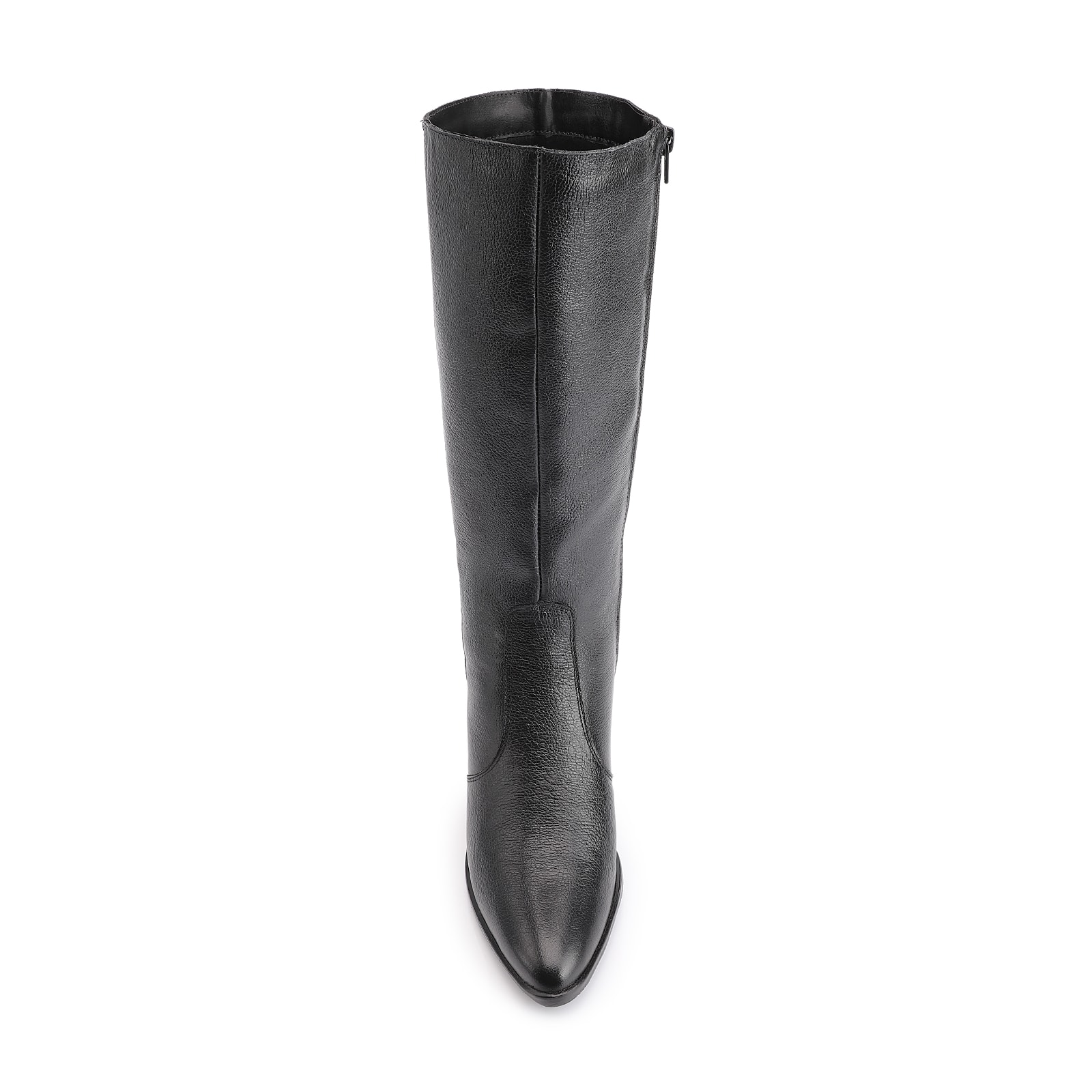 Bota Preto Cano Alto Salto Baixo Couro Bico Redondo