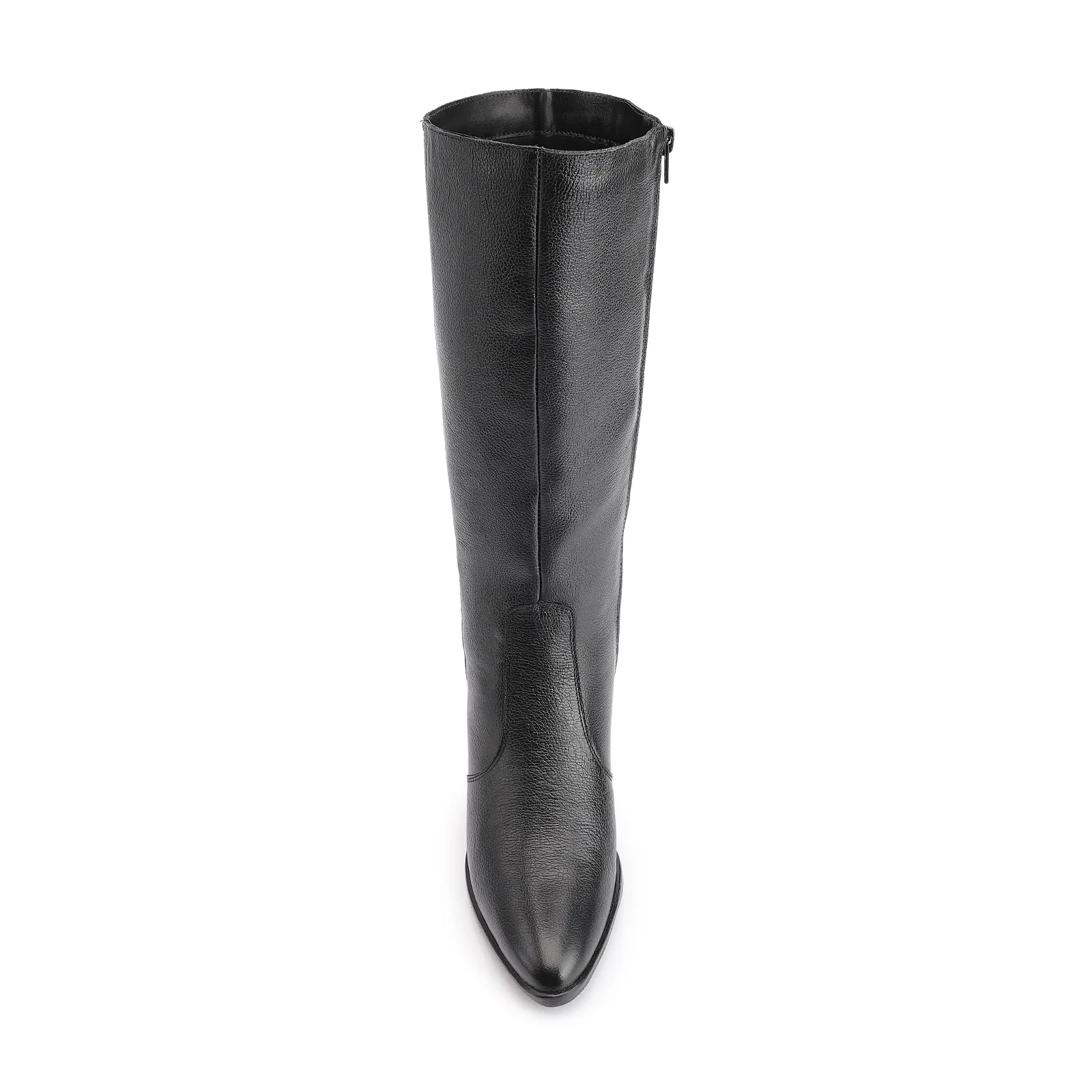 Bota Preto Cano Alto Salto Baixo Couro Bico Redondo