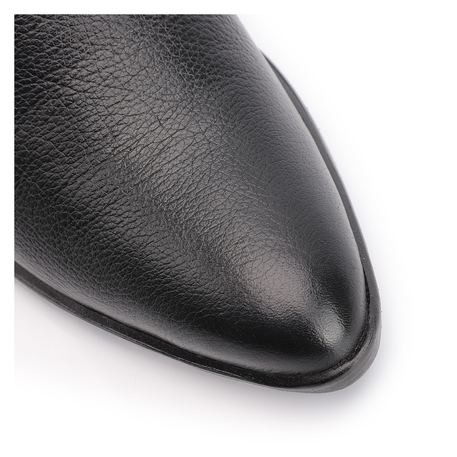 Bota Preto Cano Alto Salto Baixo Couro Bico Redondo