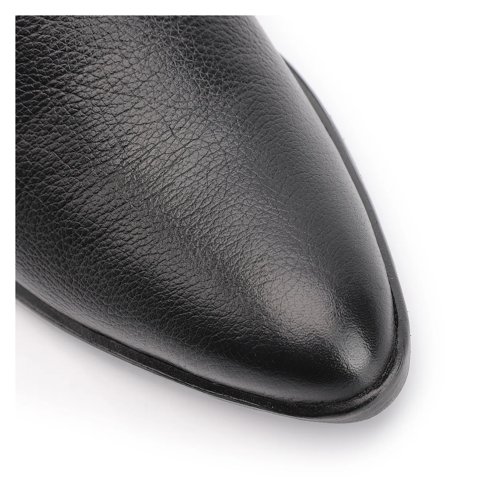 Bota Preto Cano Alto Salto Baixo Couro Bico Redondo