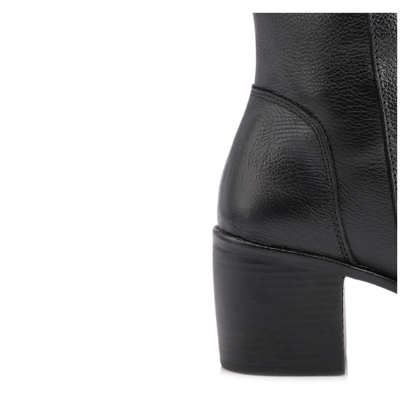 Bota Preto Cano Alto Salto Baixo Couro Bico Redondo