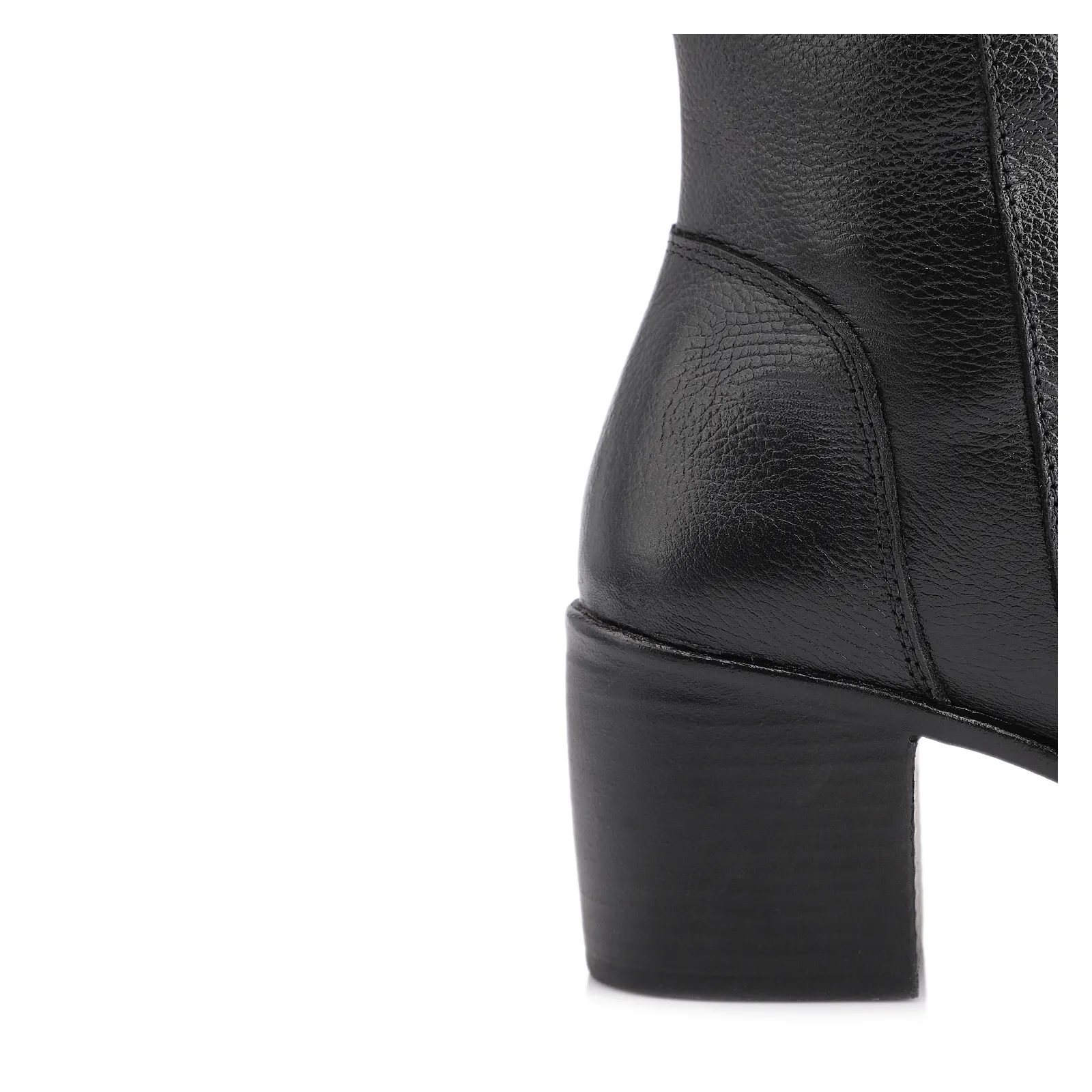 Bota Preto Cano Alto Salto Baixo Couro Bico Redondo