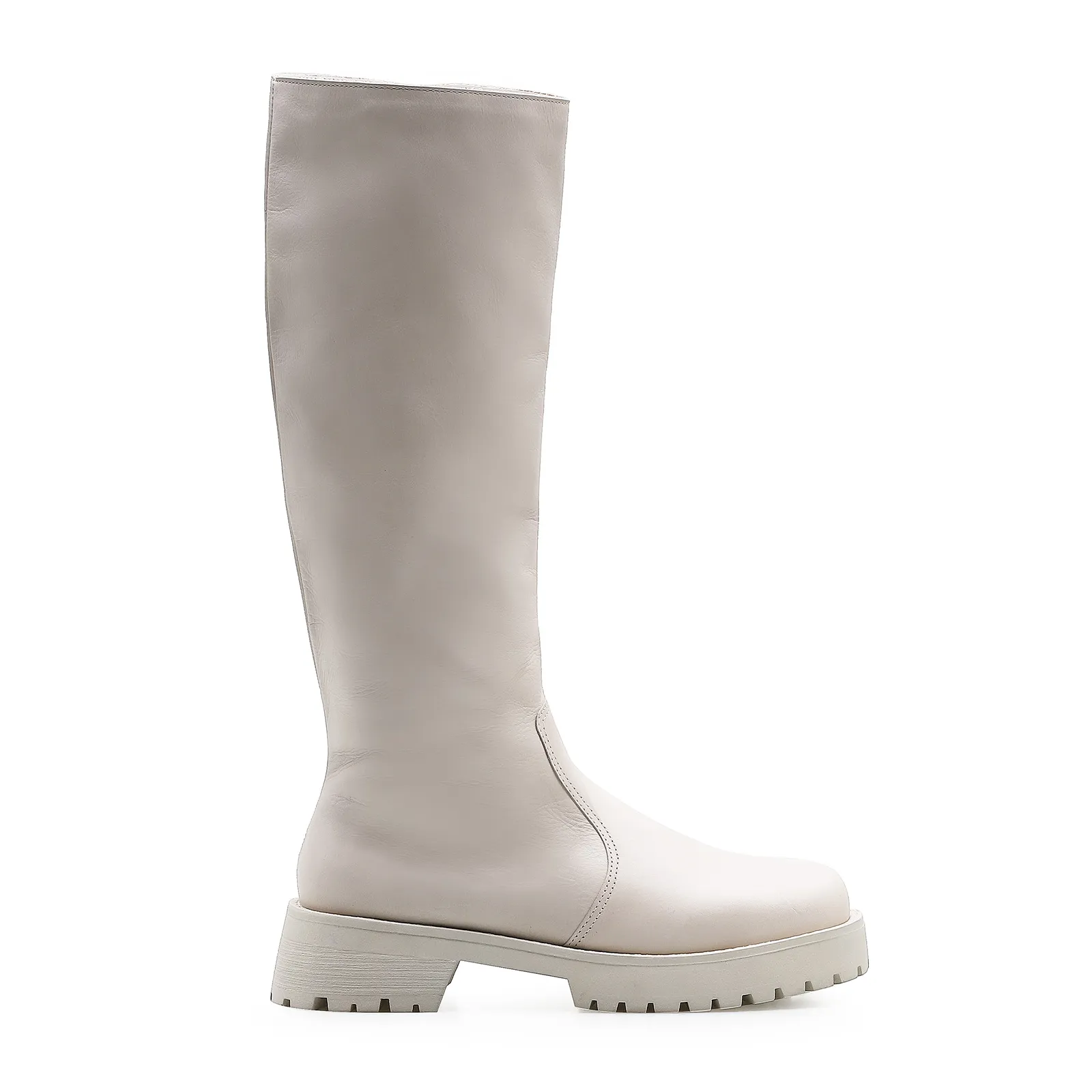 Bota Tratorada High Mia Couro Off White