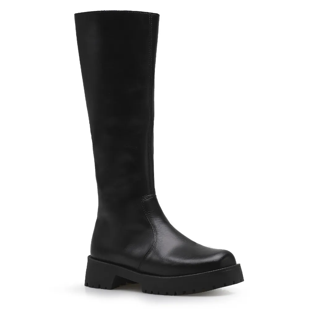 Bota Tratorada High Mia Couro Preto