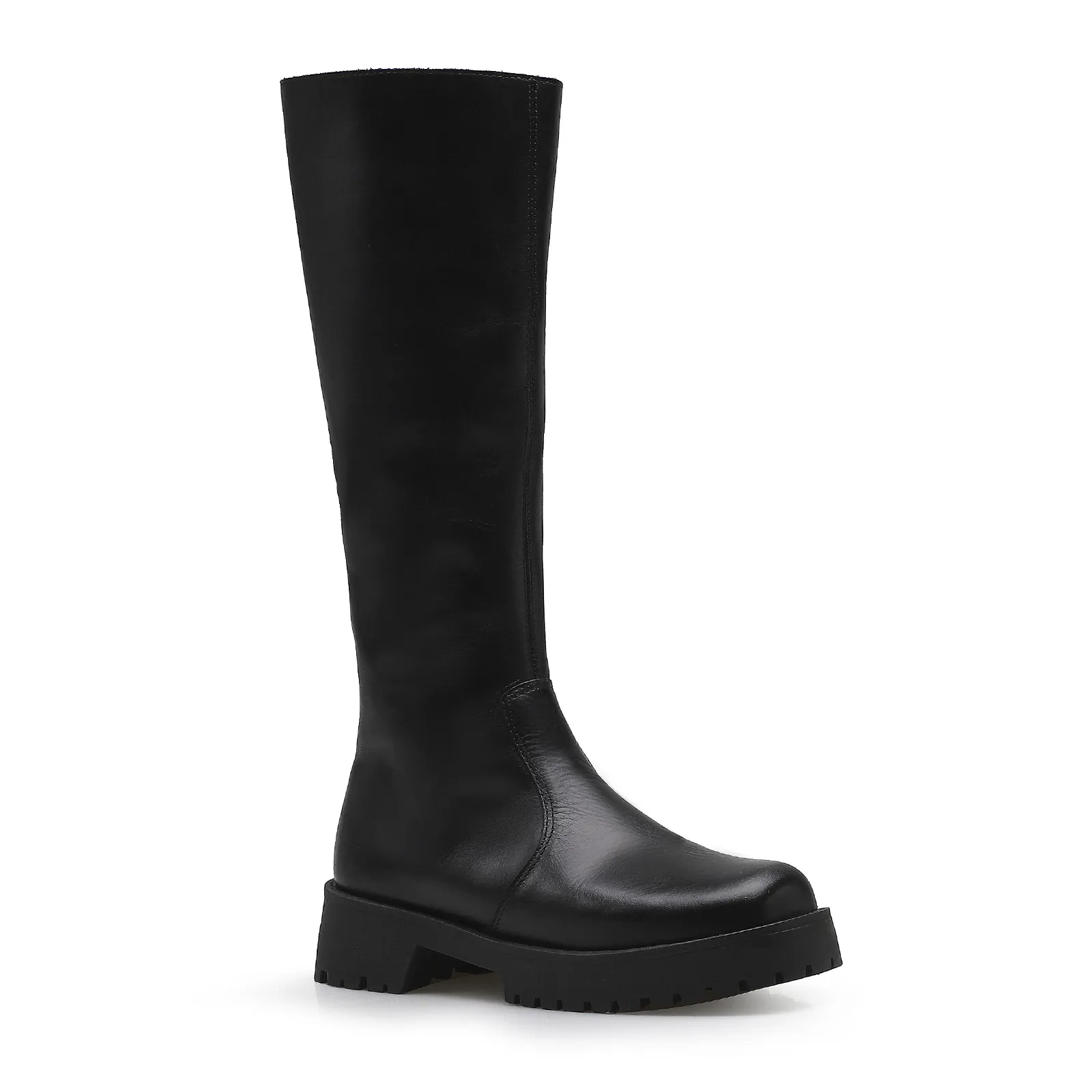 Bota Tratorada High Mia Couro Preto