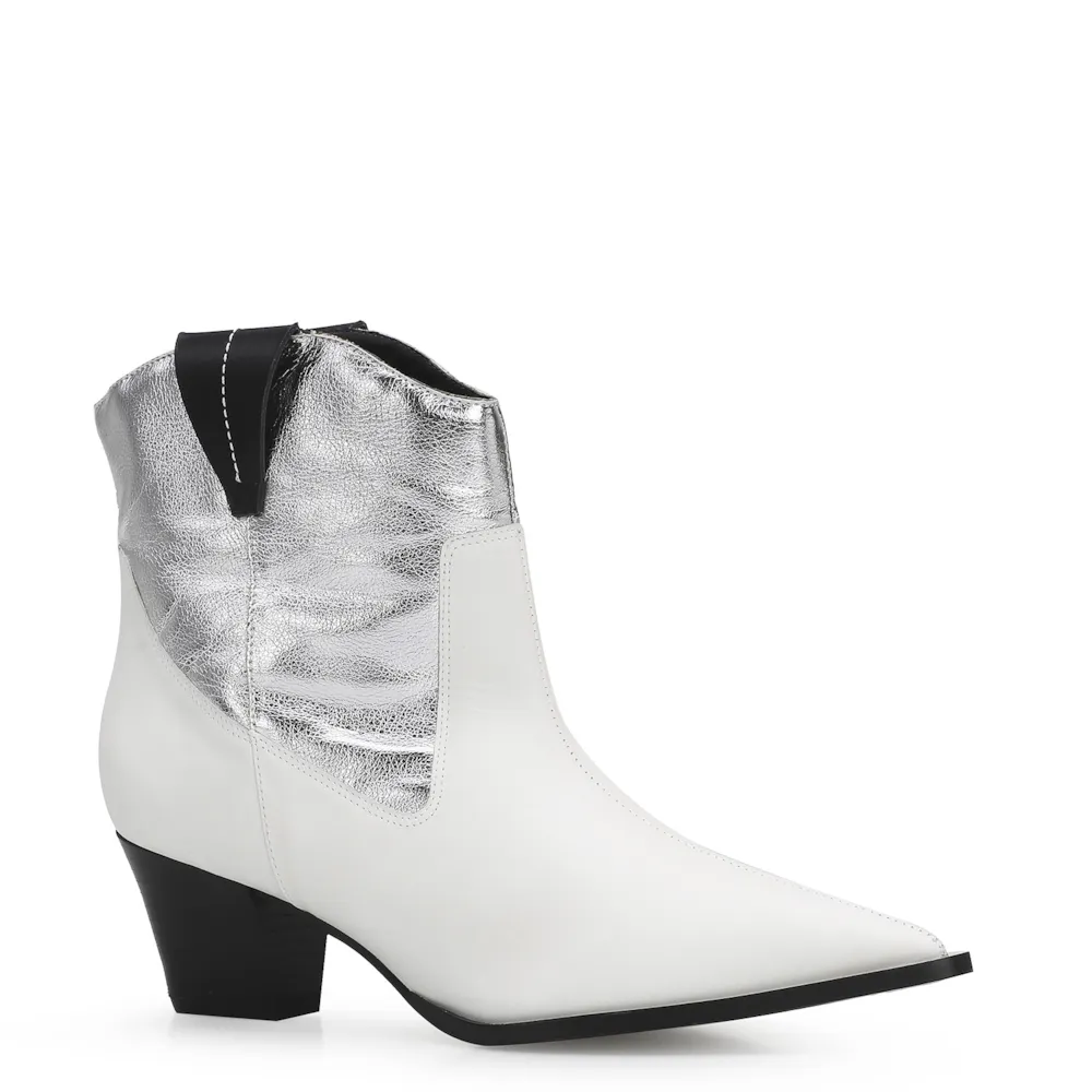 Bota Western Couro Branco/Prata