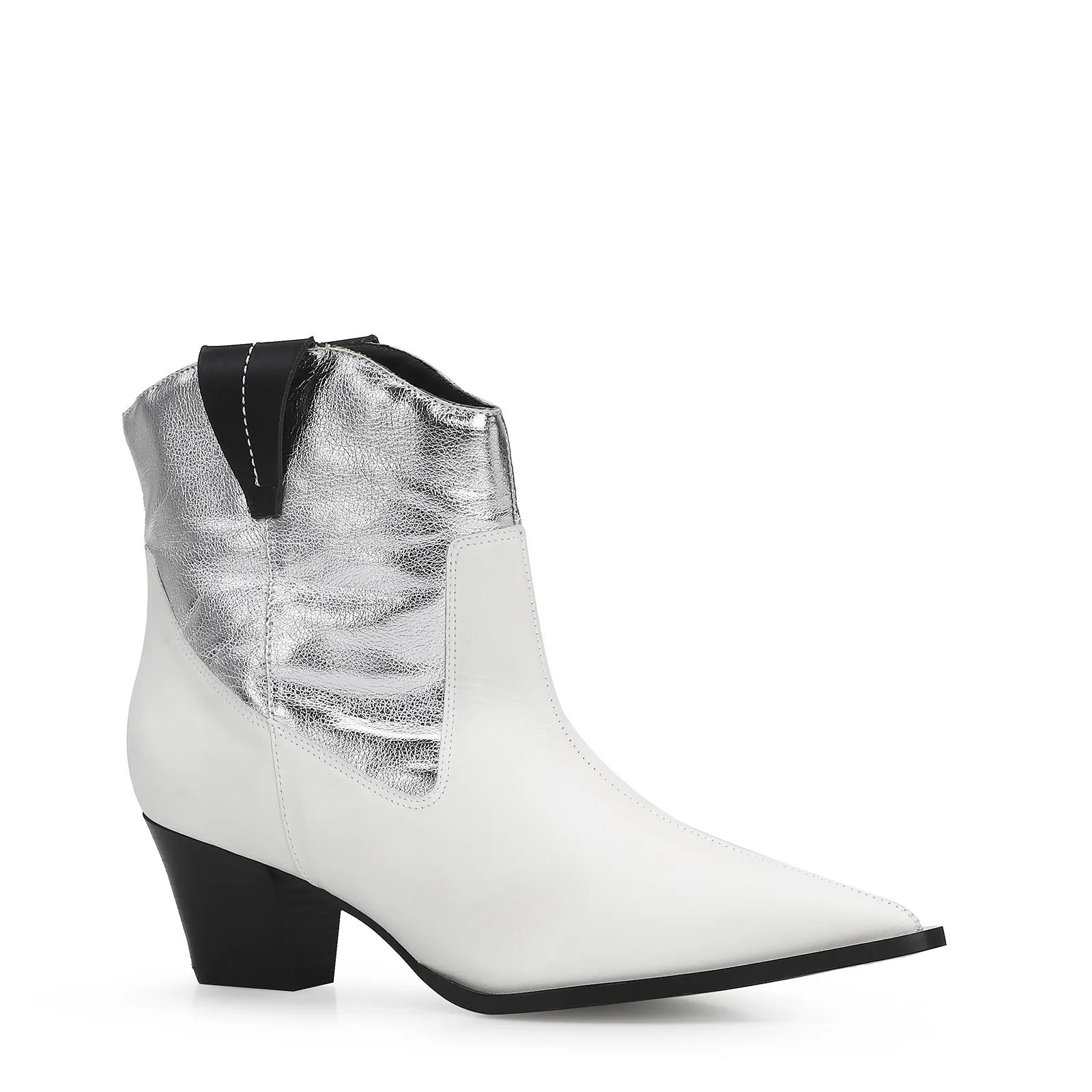 Bota Western Couro Branco/Prata