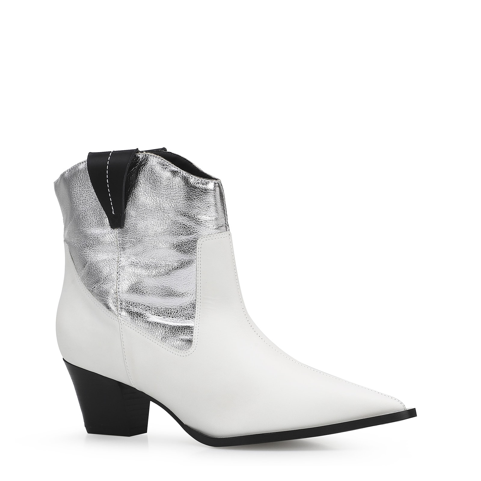 Bota Western Couro Branco/Prata