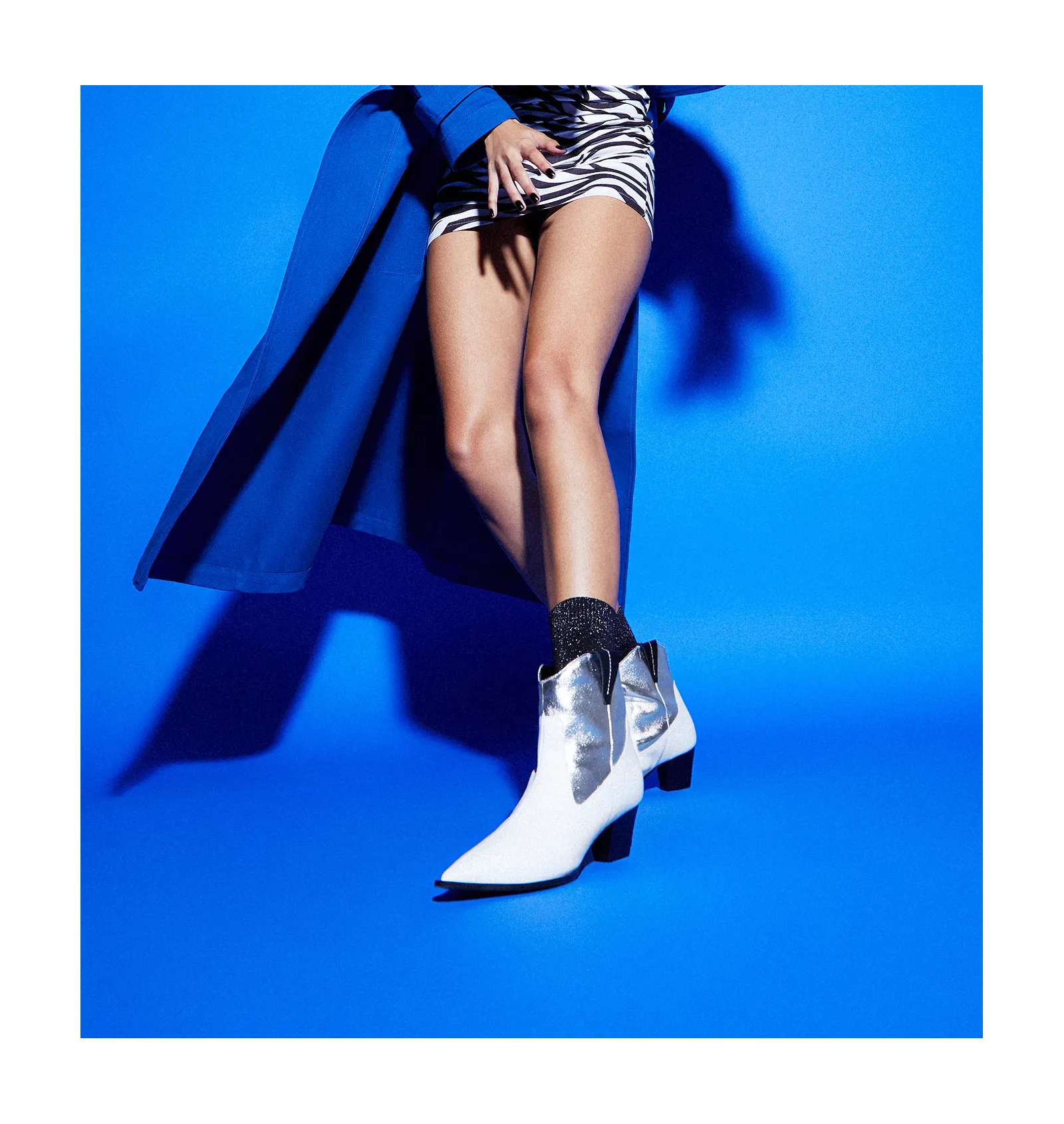 Bota Western Couro Branco/Prata