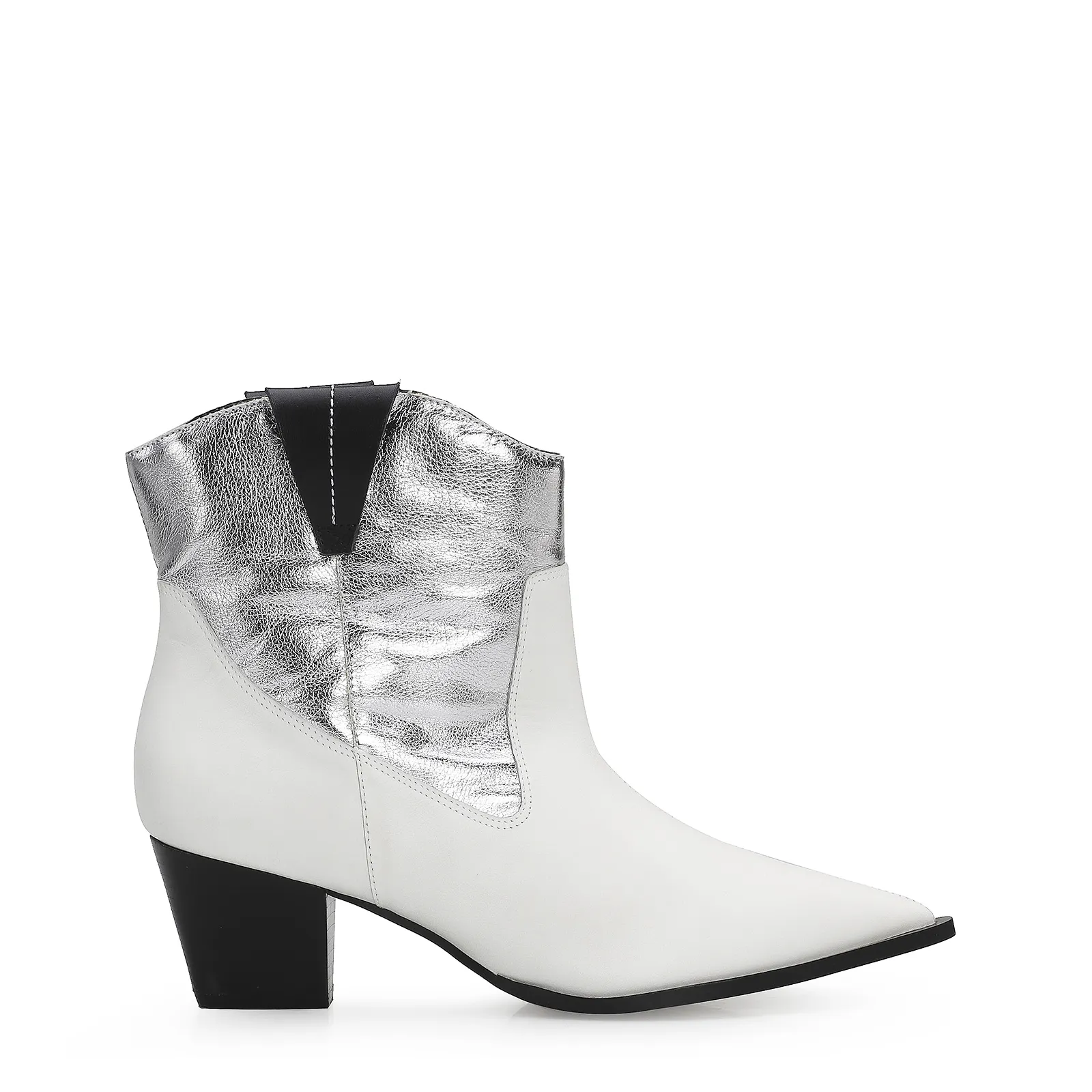 Bota Western Couro Branco/Prata