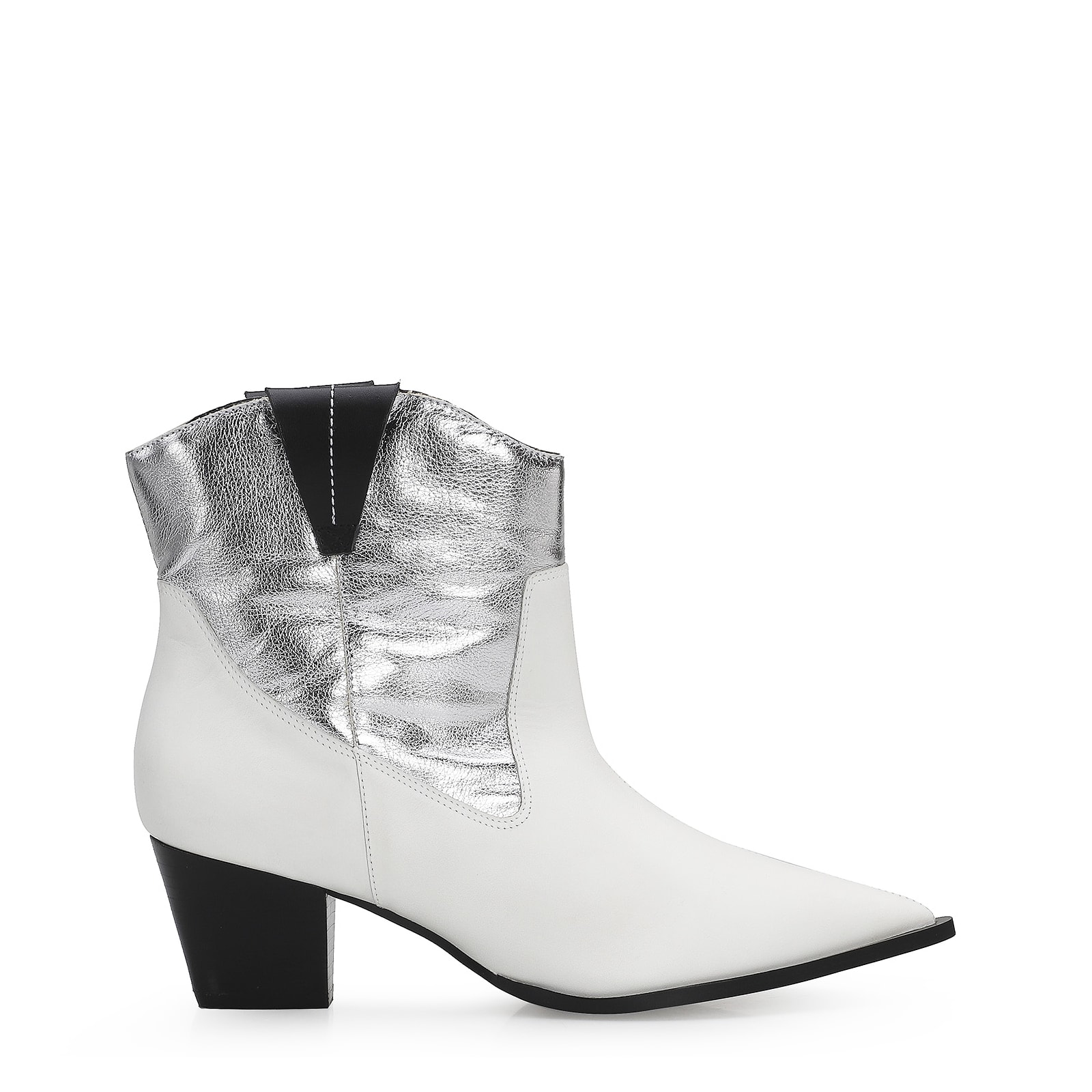 Bota Western Couro Branco/Prata