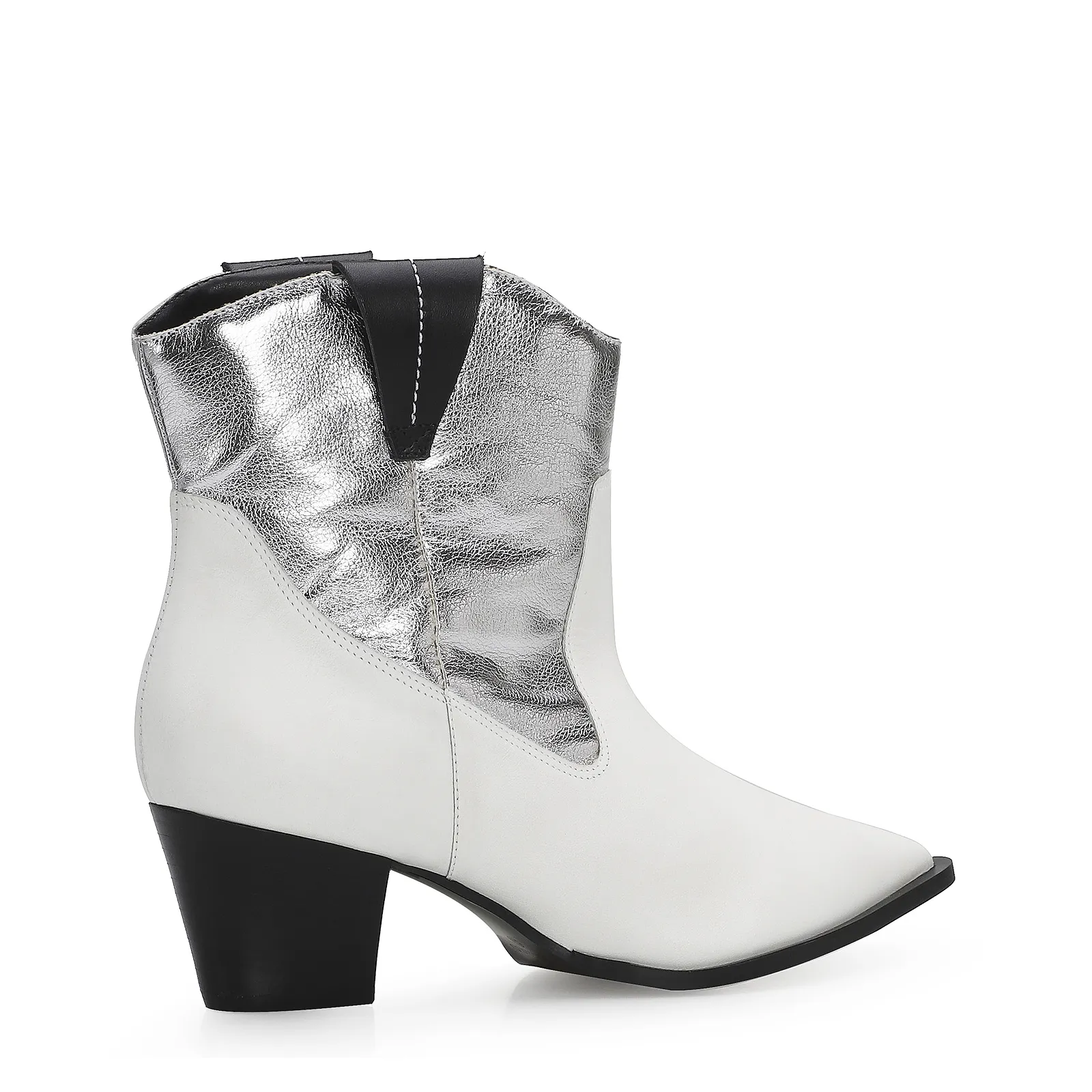 Bota Western Couro Branco/Prata