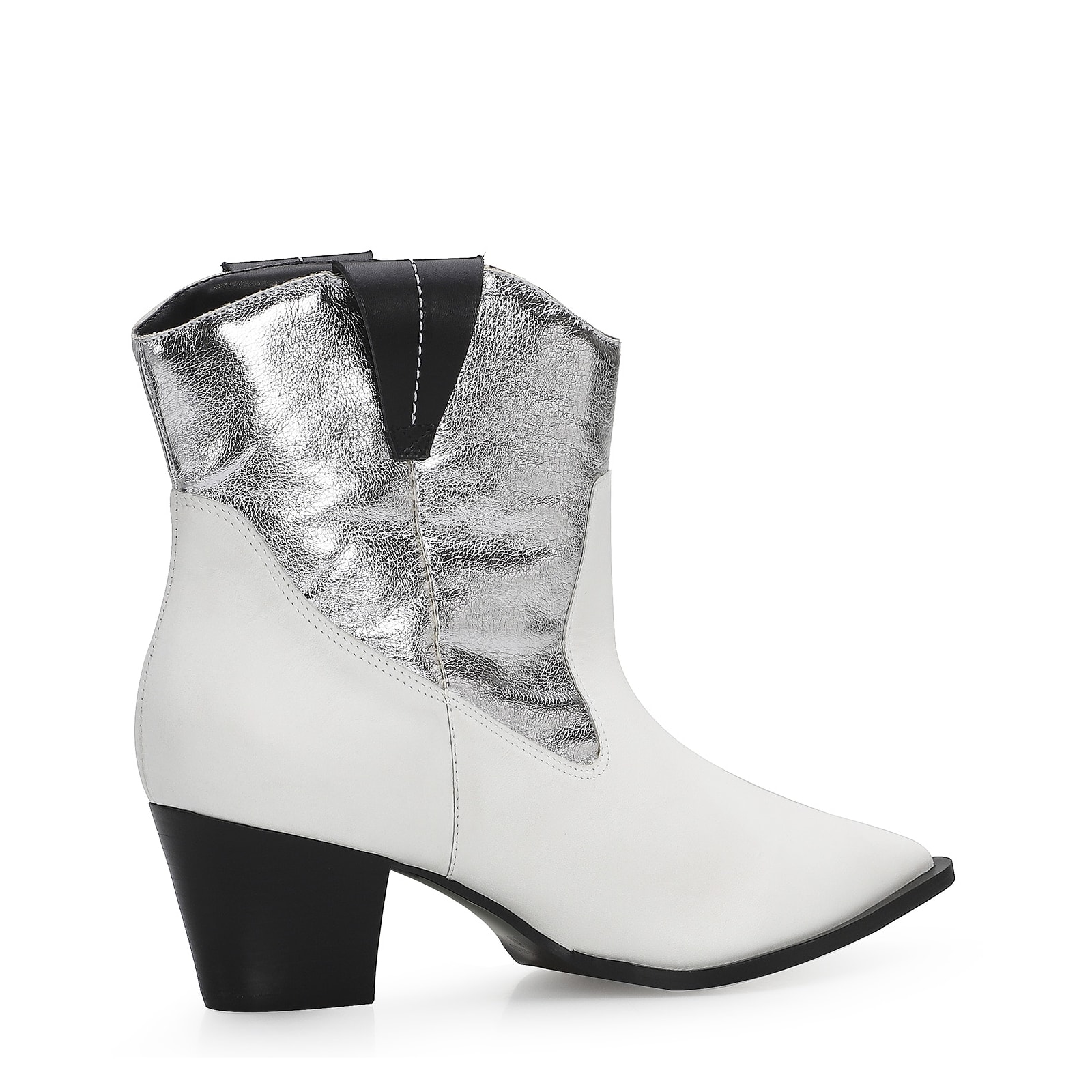 Bota Western Couro Branco/Prata