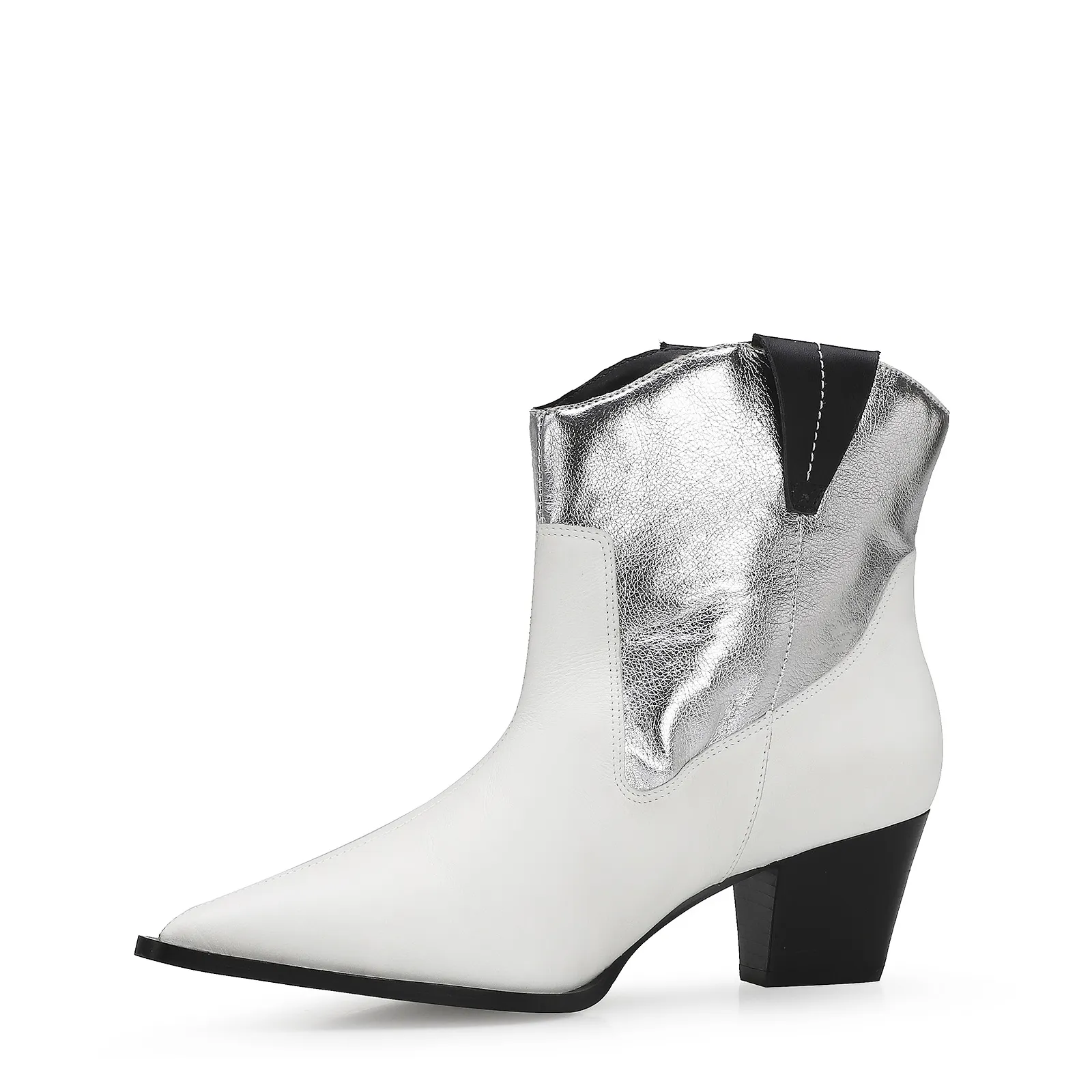 Bota Western Couro Branco/Prata