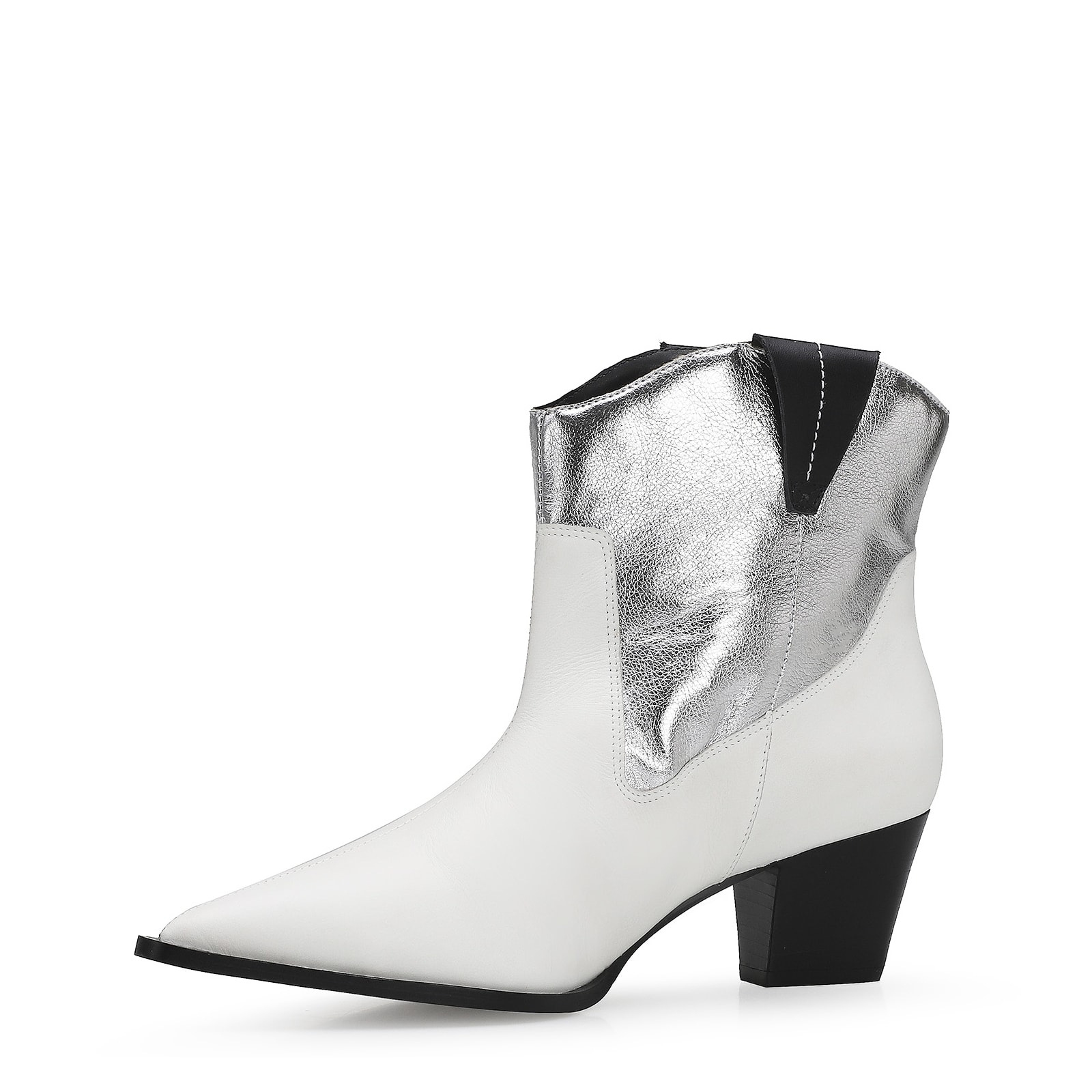 Bota Western Couro Branco/Prata