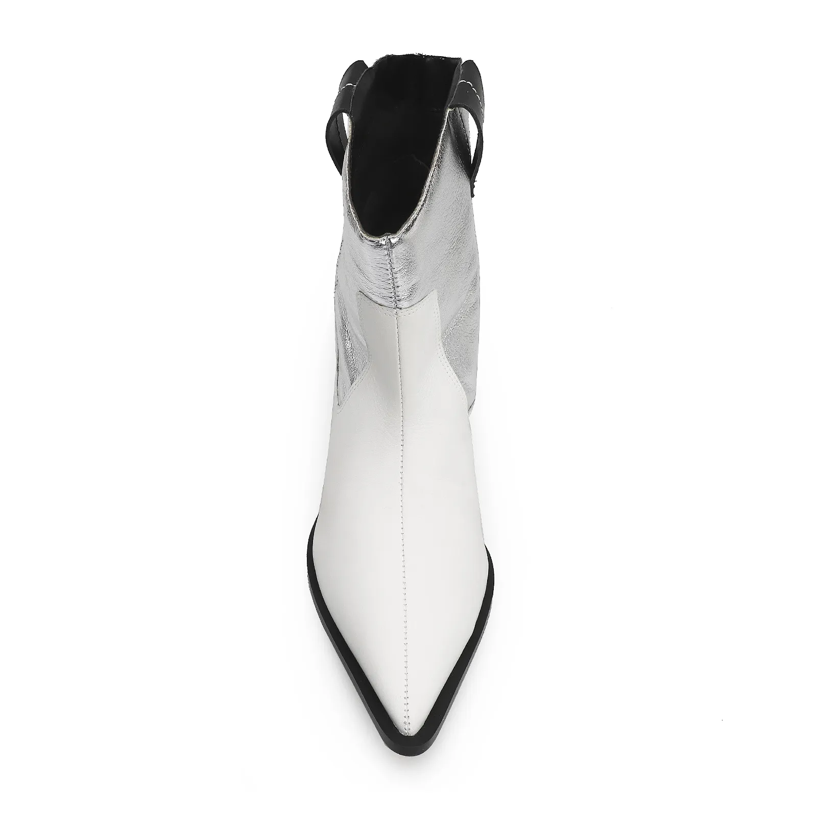 Bota Western Couro Branco/Prata