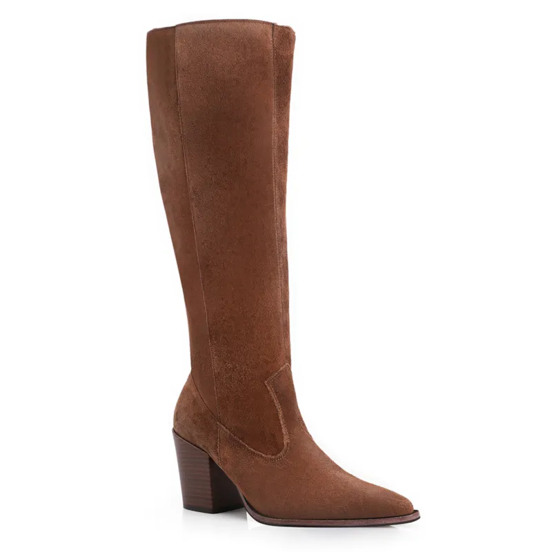 Bota Western Couro Camurça Marrom
