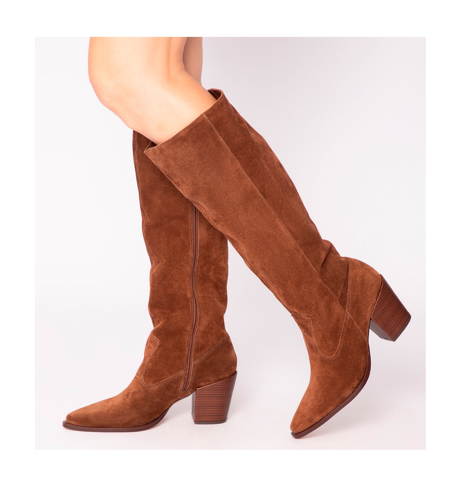 Bota Western Couro Camurça Marrom