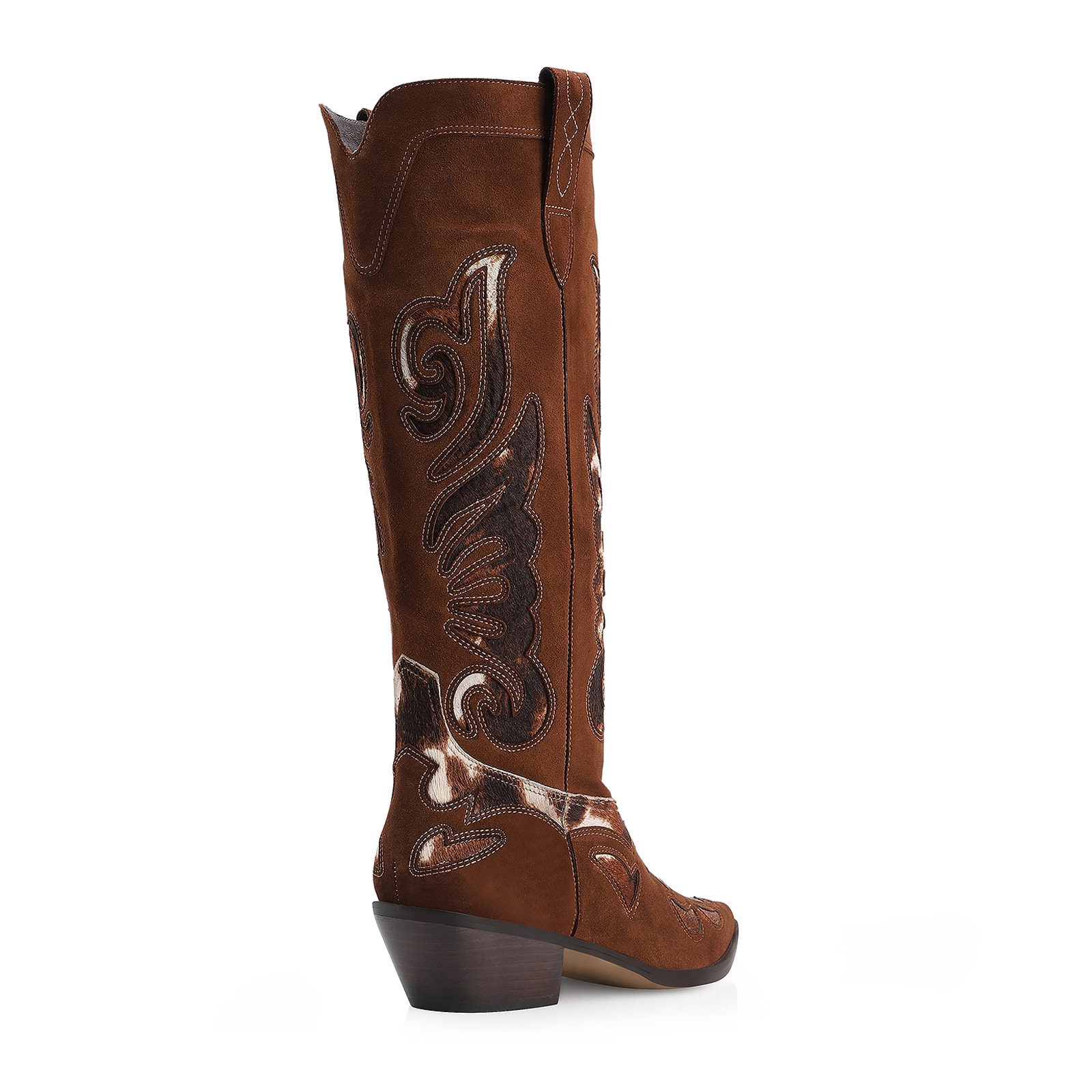Bota Western Couro Camurça Marrom/Couro Pelo Vaca