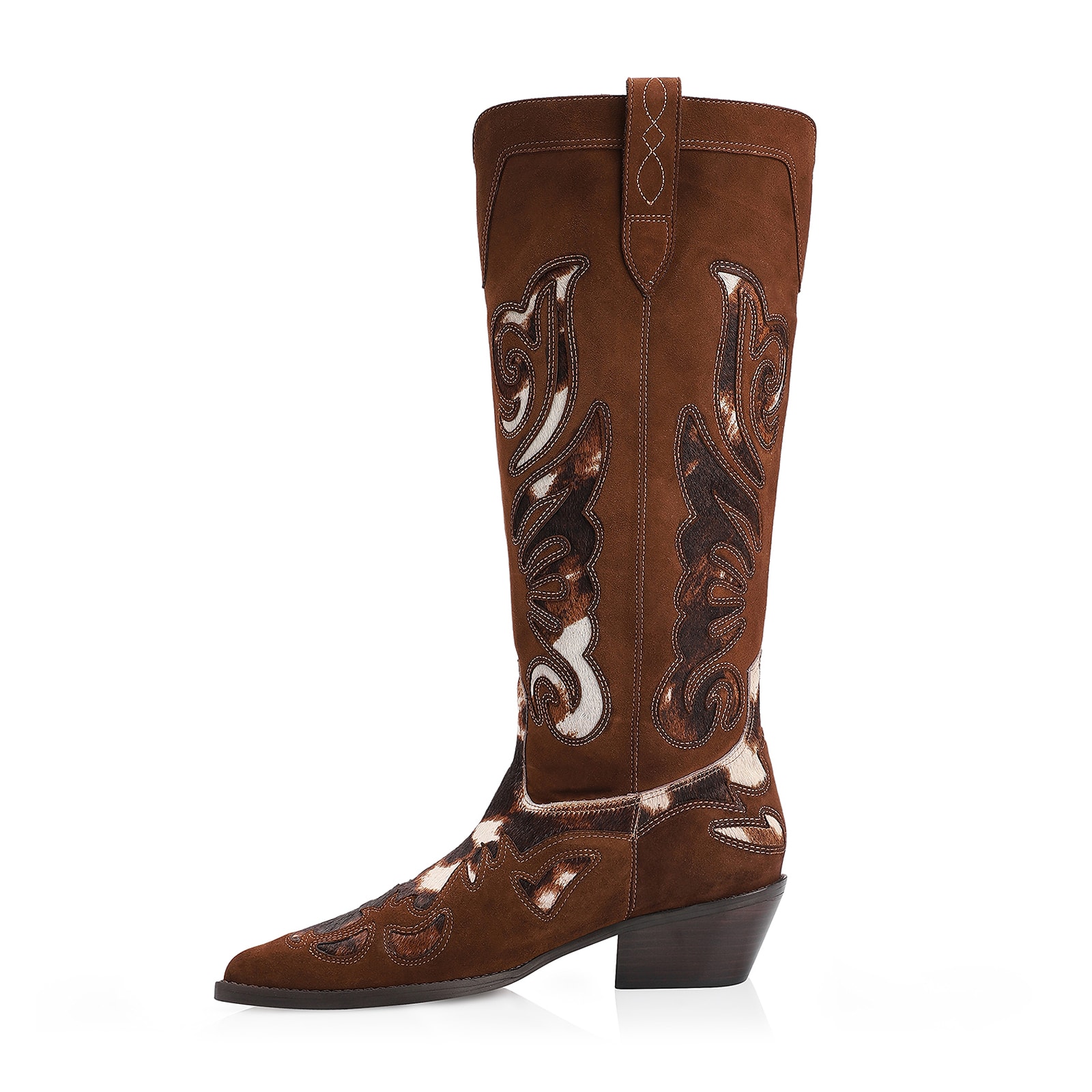 Bota Western Couro Camurça Marrom/Couro Pelo Vaca