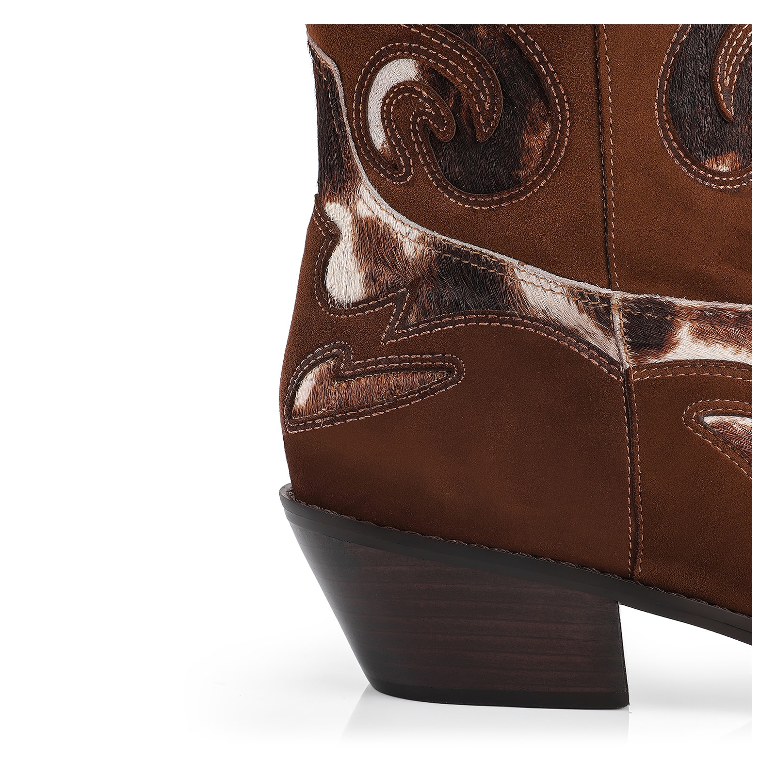 Bota Western Couro Camurça Marrom/Couro Pelo Vaca
