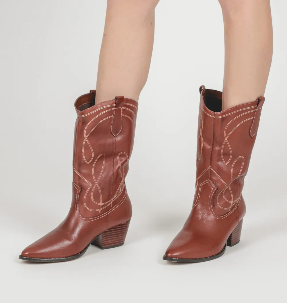Bota Western Couro Marrom - imagem 2