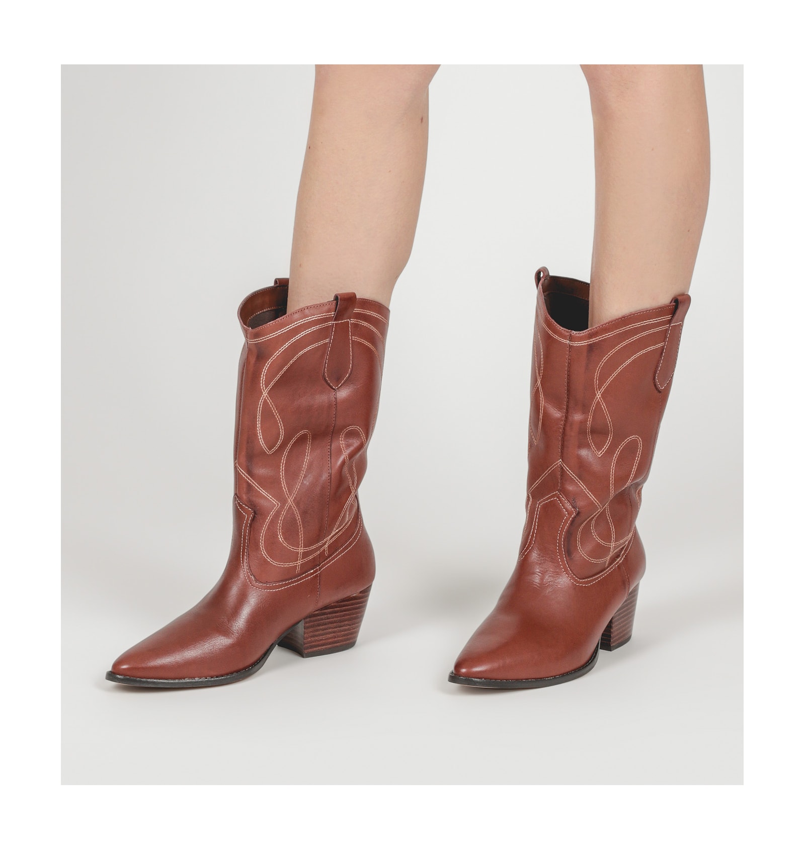 Bota Western Couro Marrom