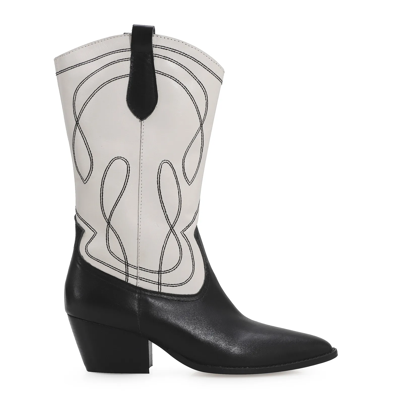 Bota Western Couro Preto/Off White