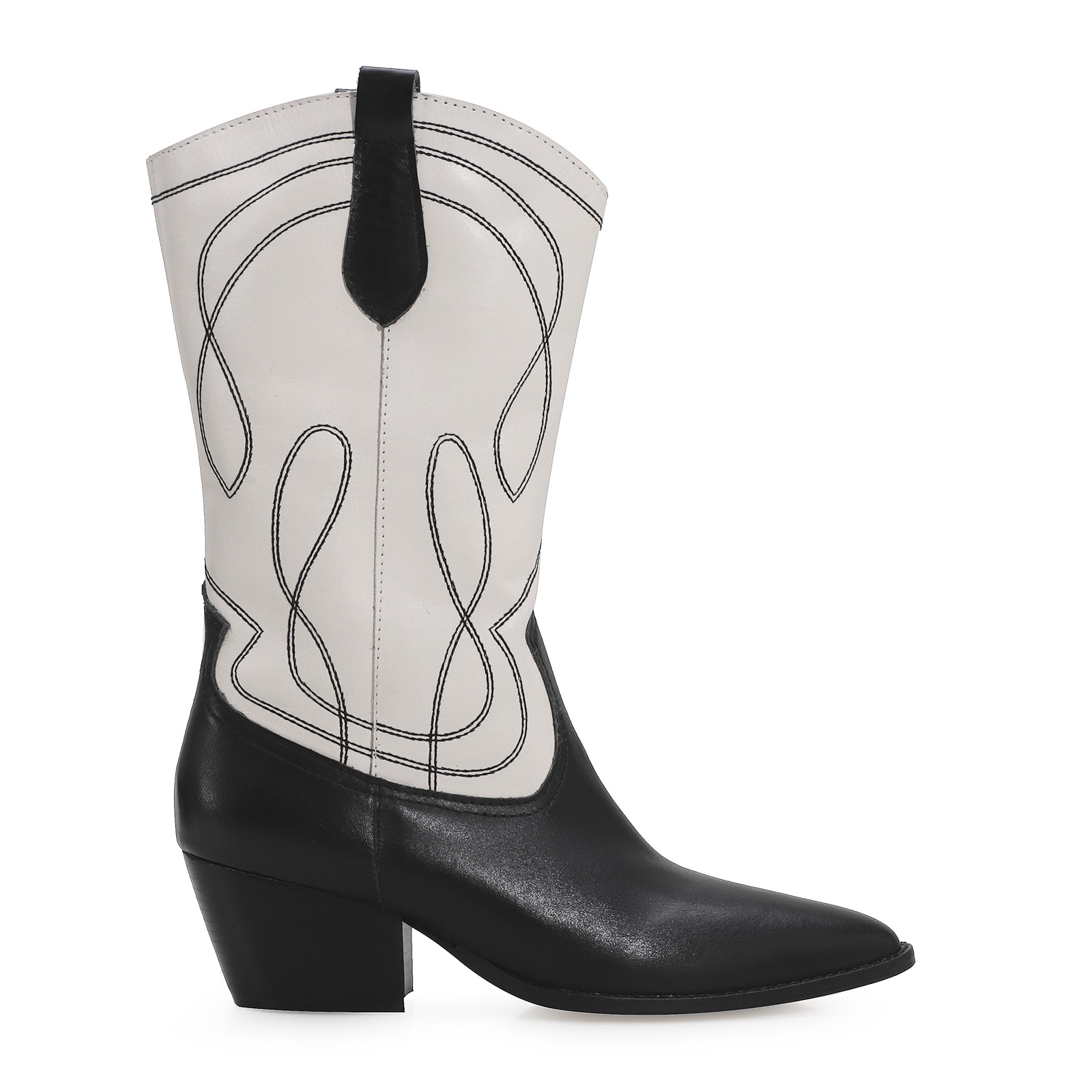 Bota Western Couro Preto/Off White