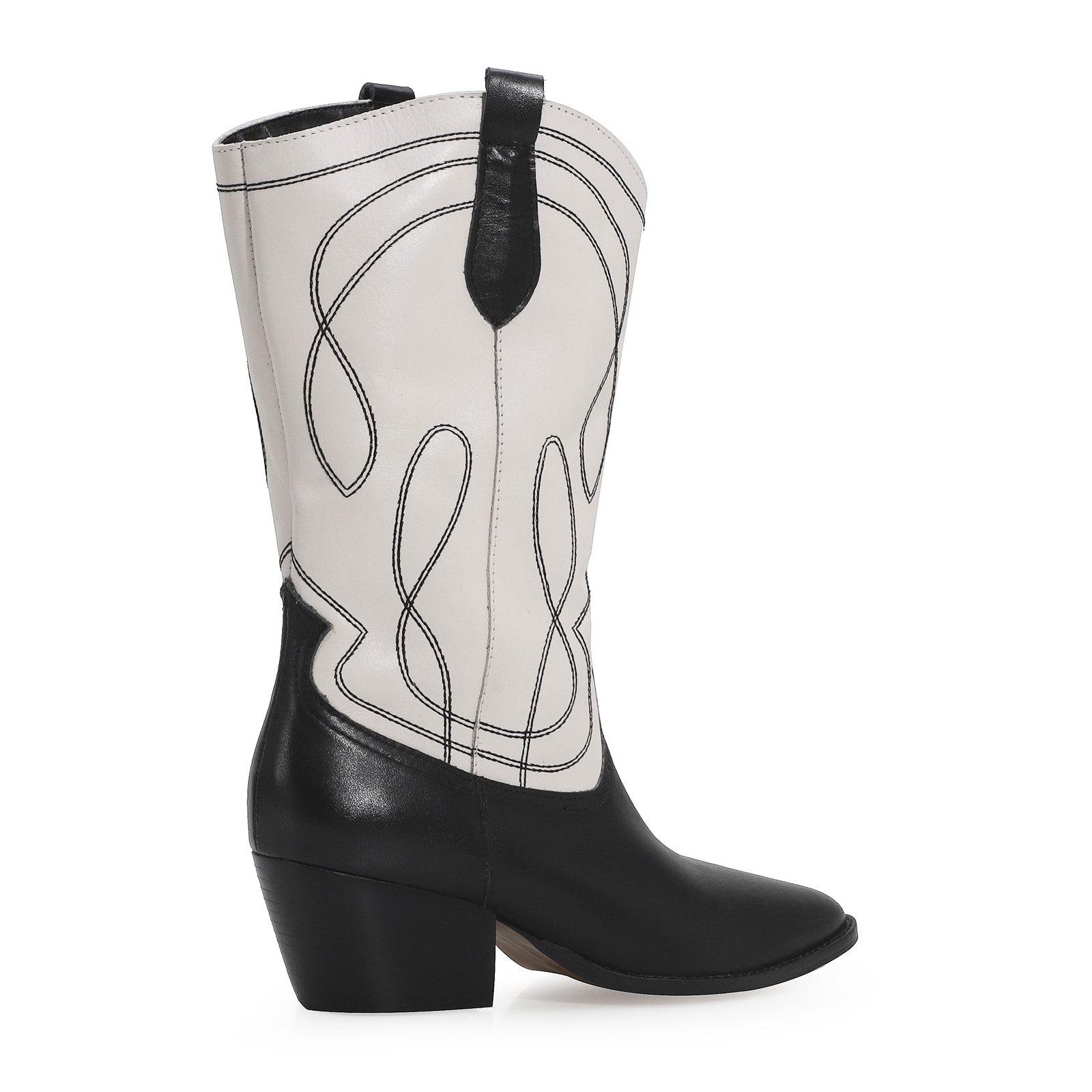 Bota Western Couro Preto/Off White