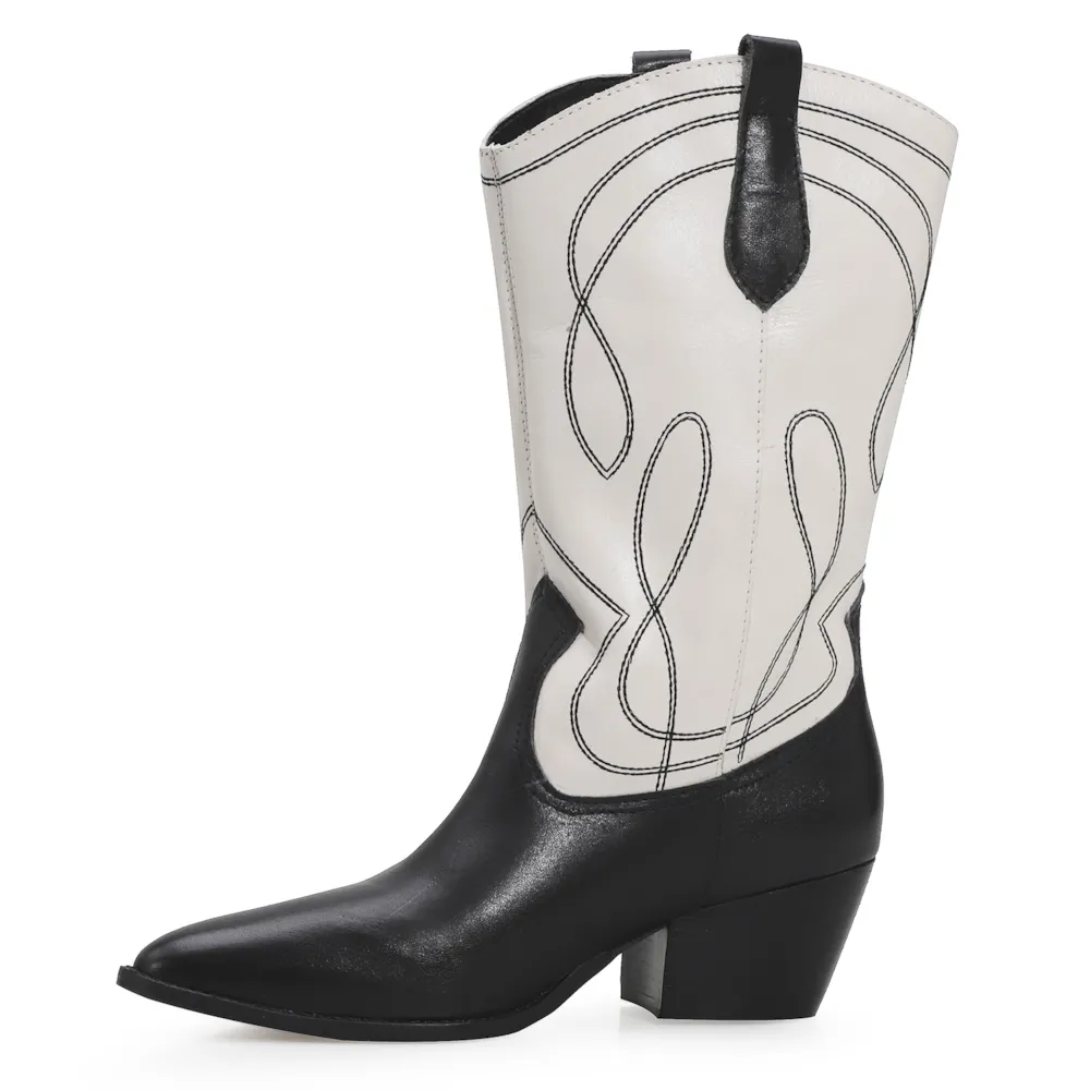 Bota Western Couro Preto/Off White - imagem 5