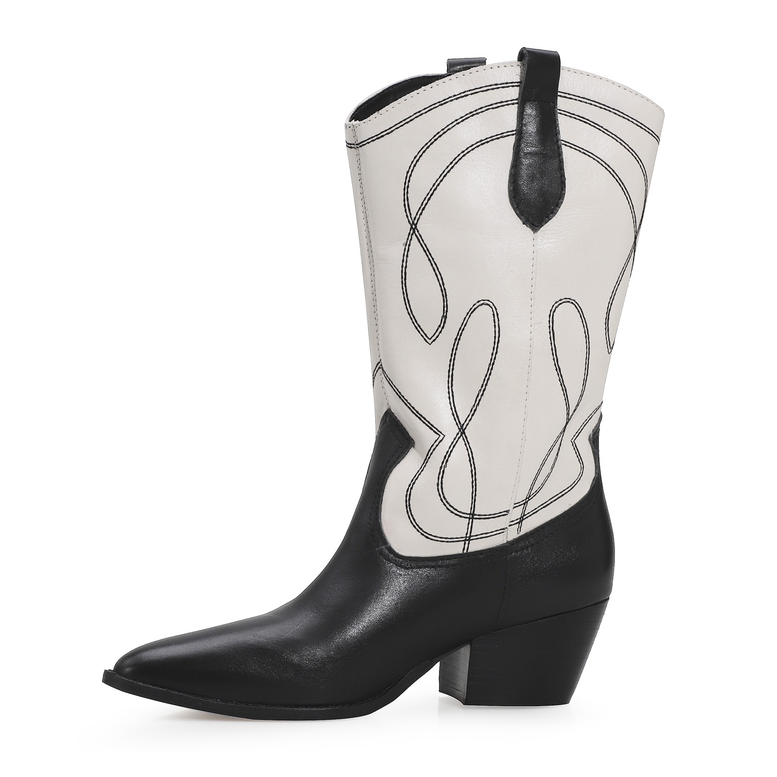 Bota Western Couro Preto/Off White