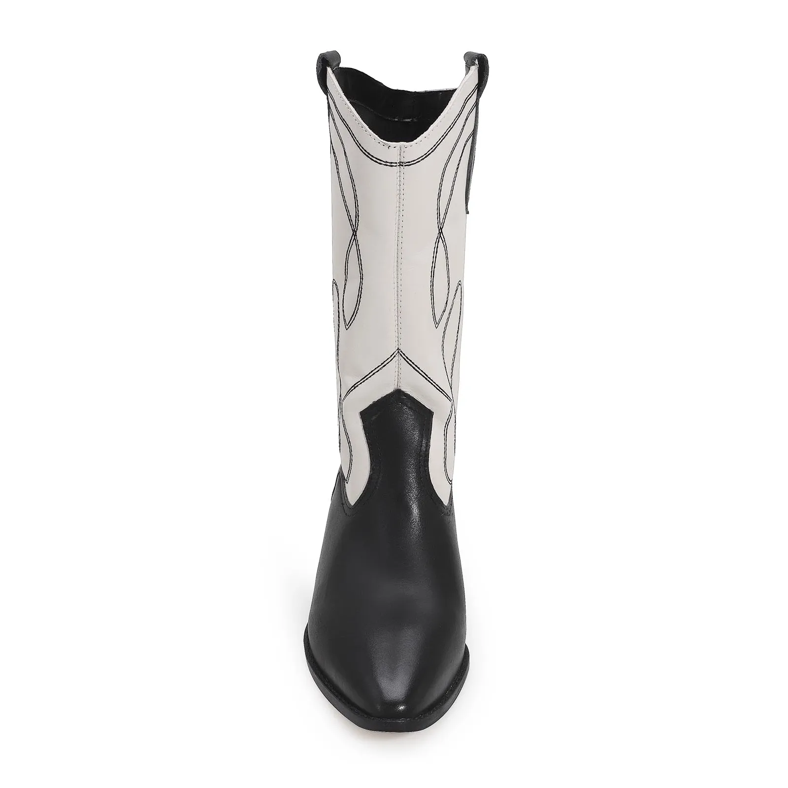 Bota Western Couro Preto/Off White