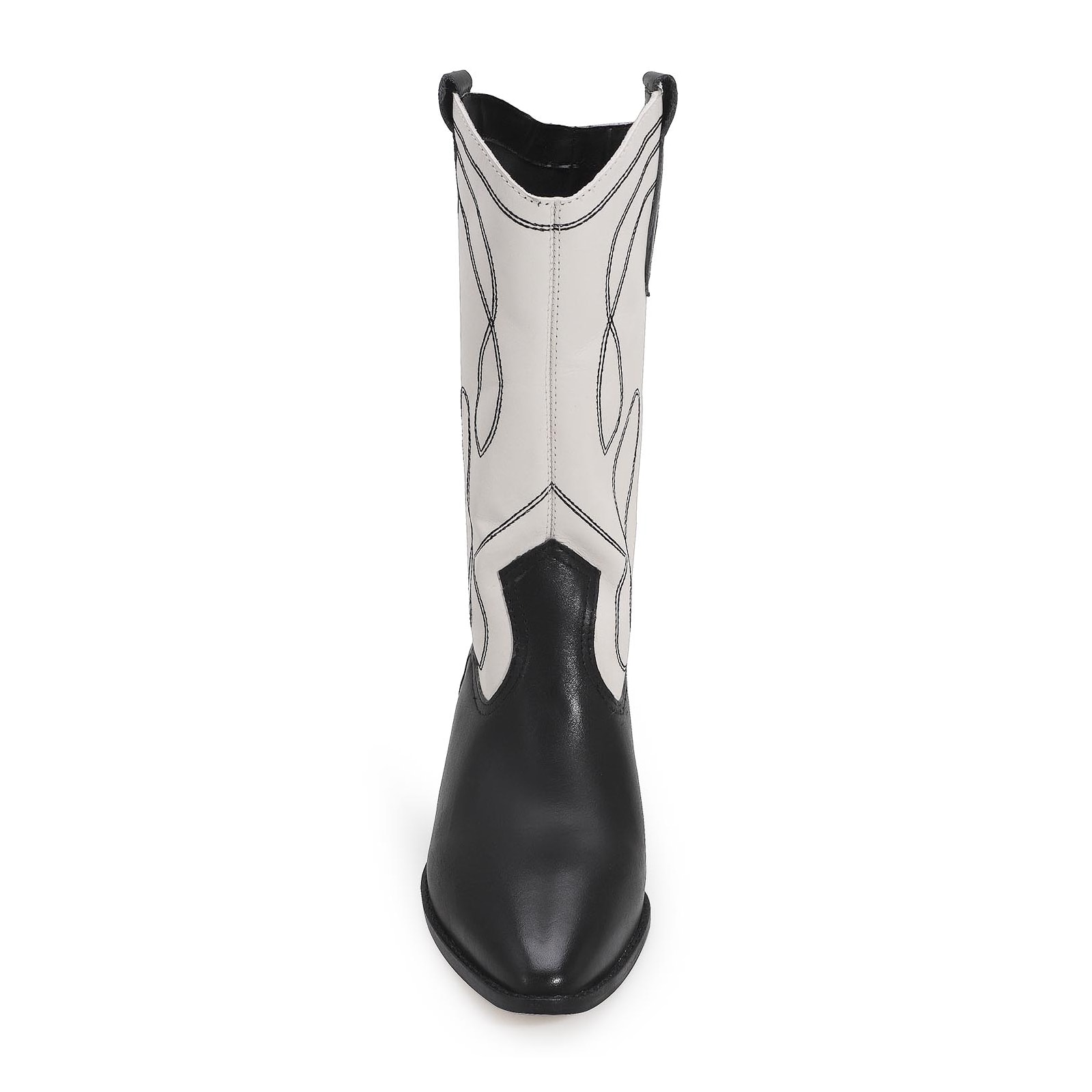 Bota Western Couro Preto/Off White
