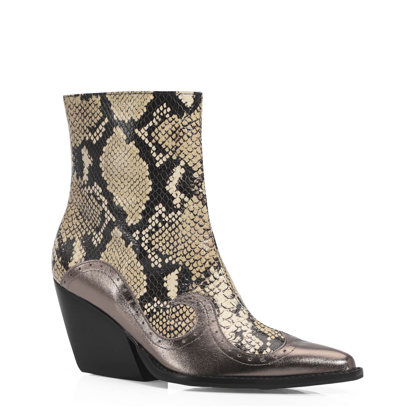Bota Western Couro Python/Prata