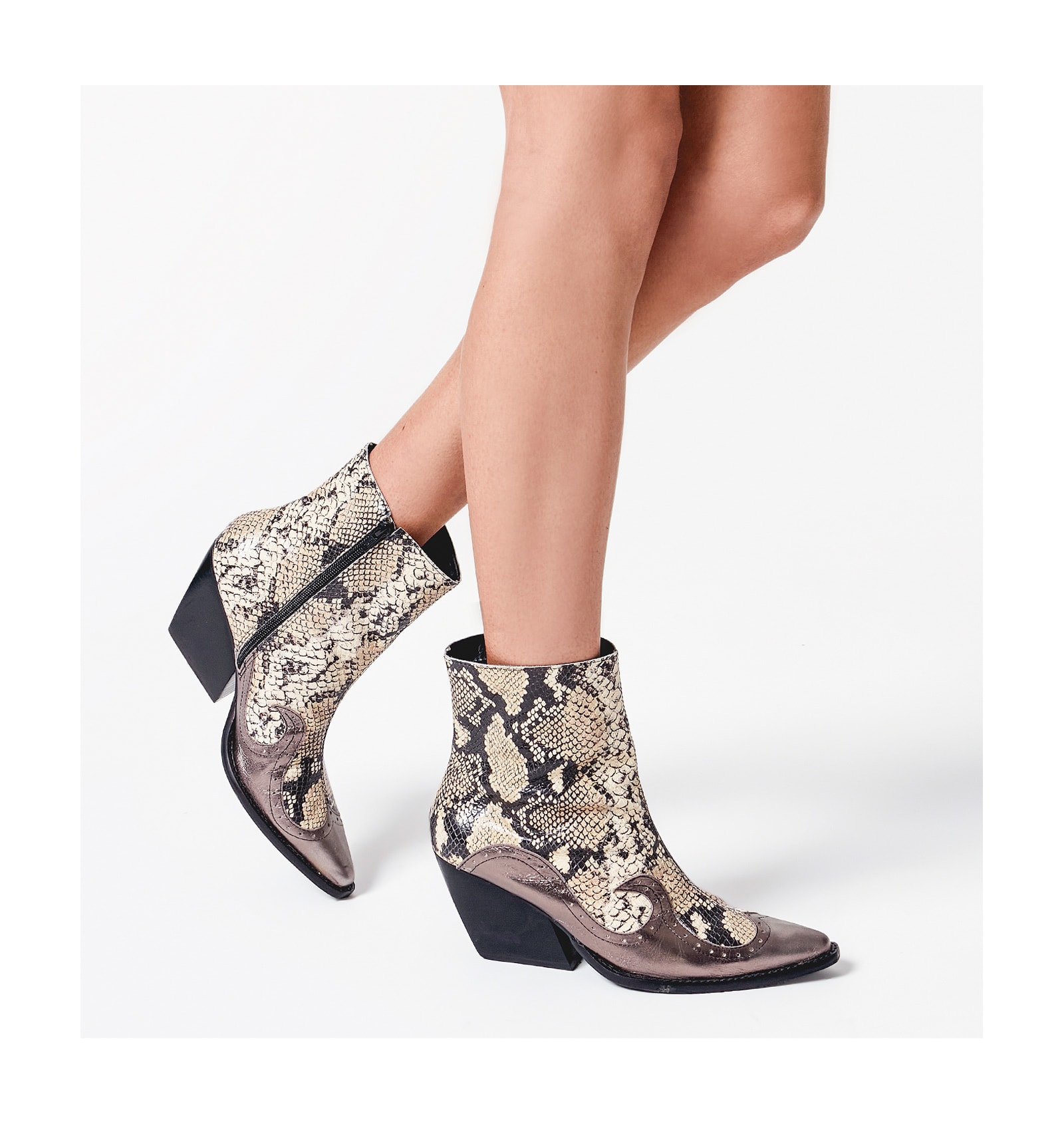 Bota Western Couro Python/Prata