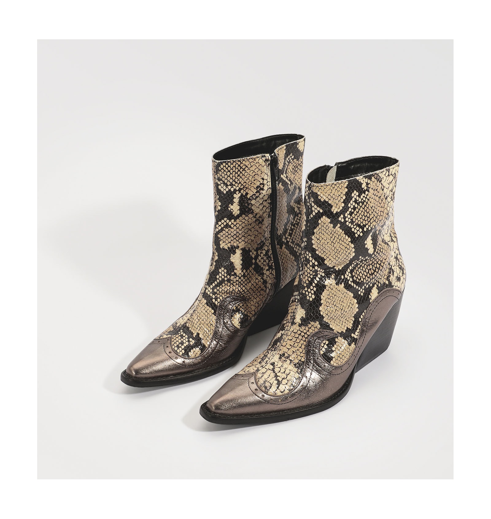 Bota Western Couro Python/Prata