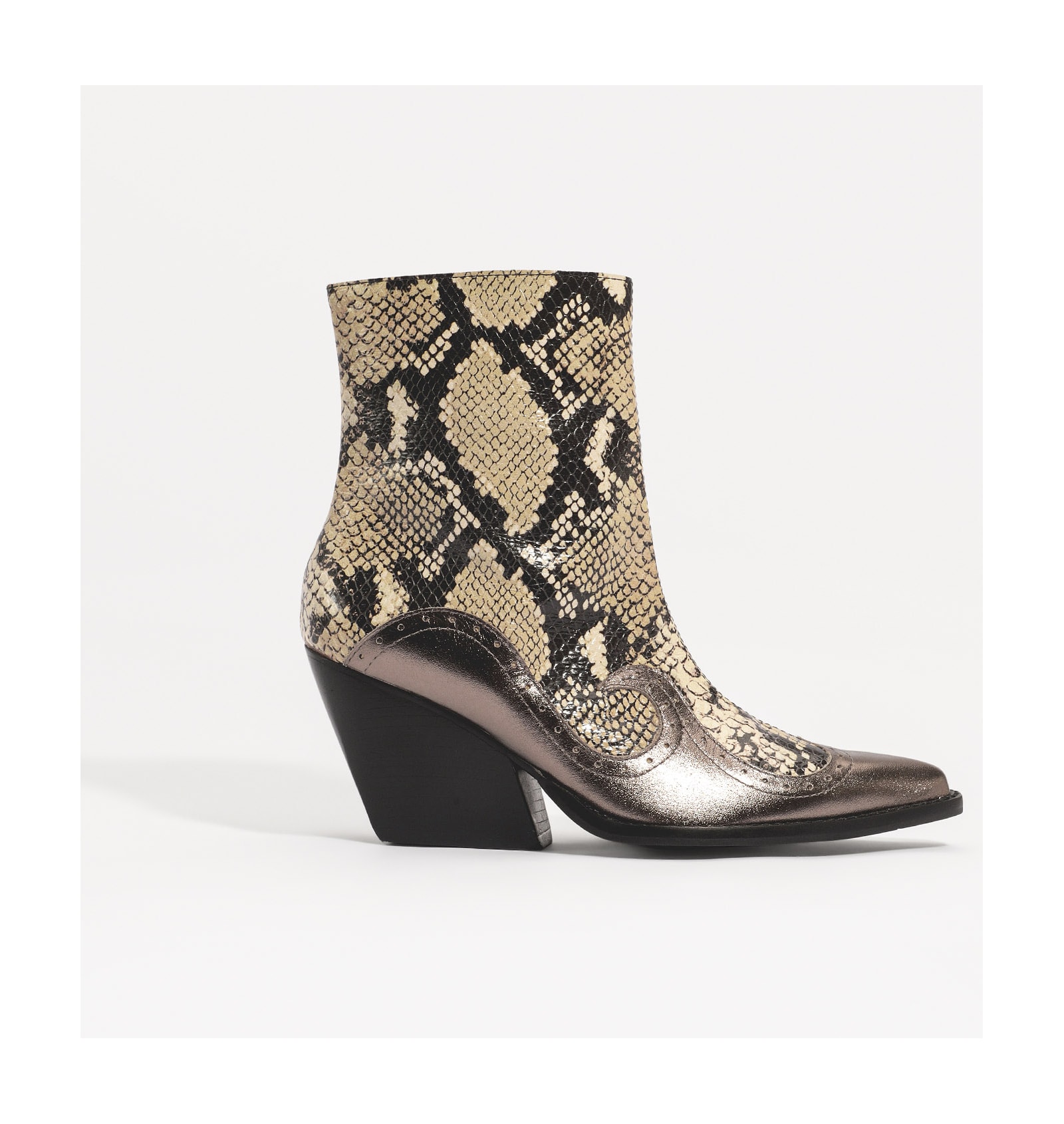 Bota Western Couro Python/Prata